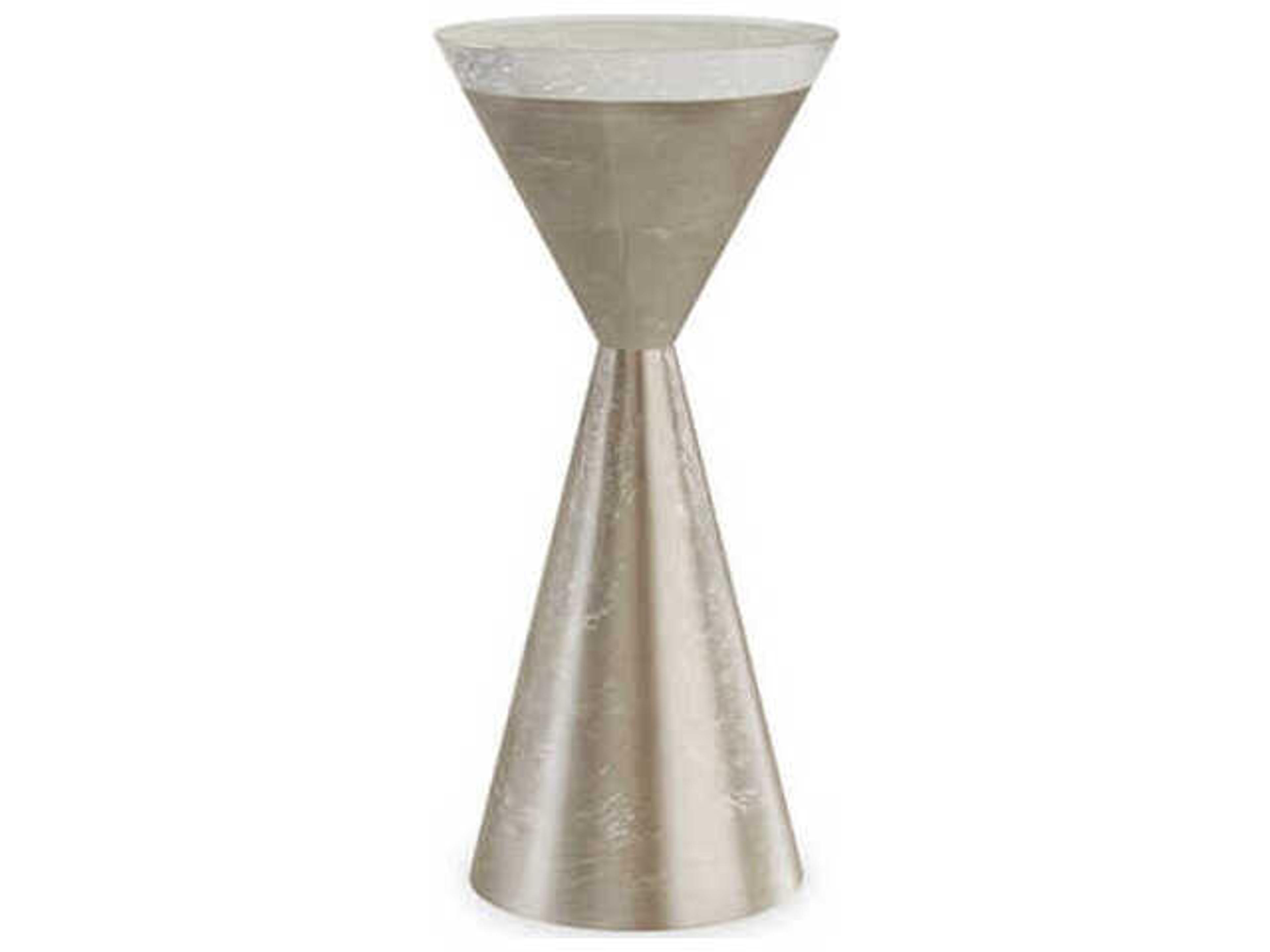 Classic Spy Glass End Table in Taupe Silver Leaf and Cast Bubble Glass