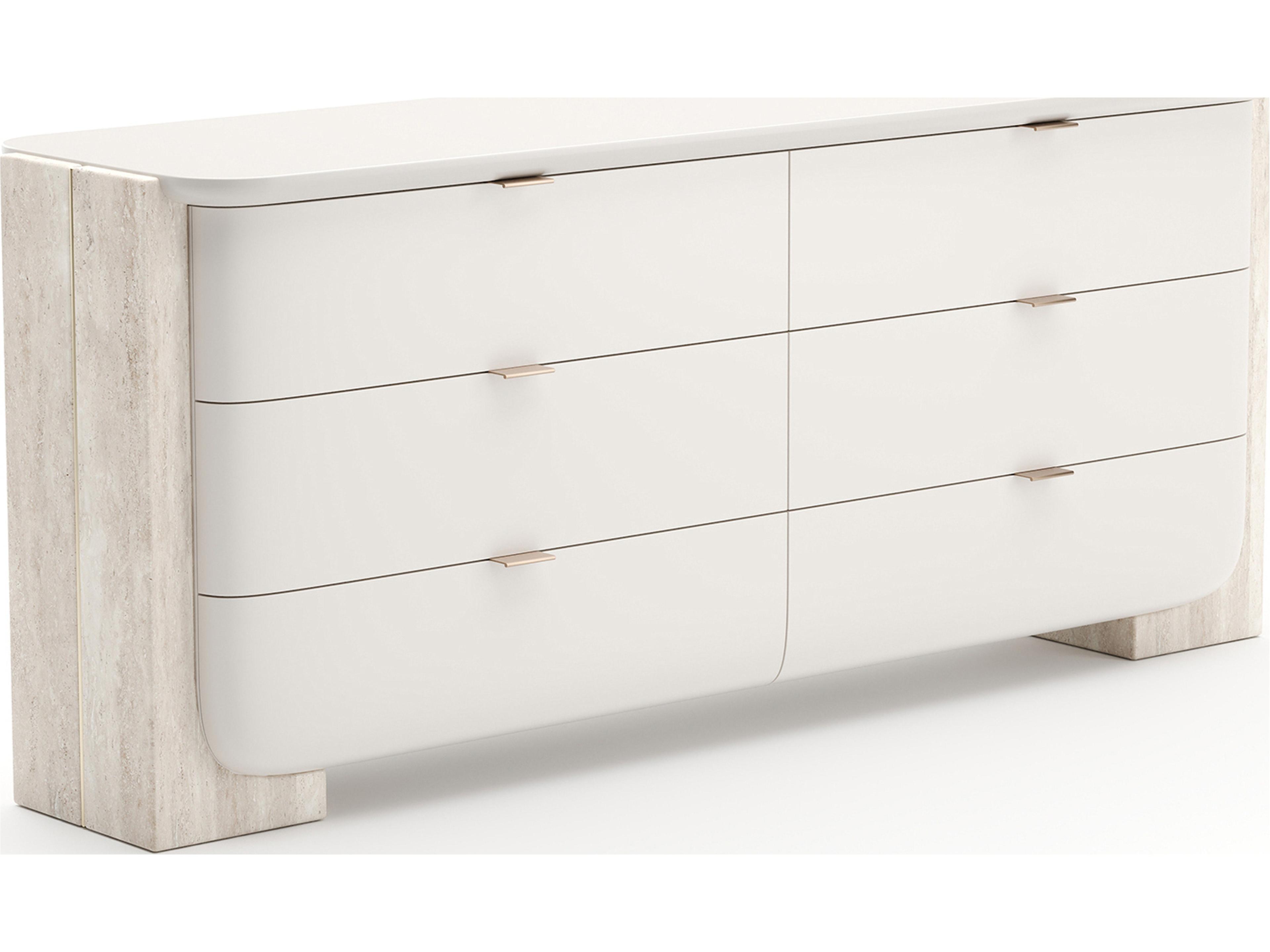 Overlap 6-Drawers Beige Double Dresser