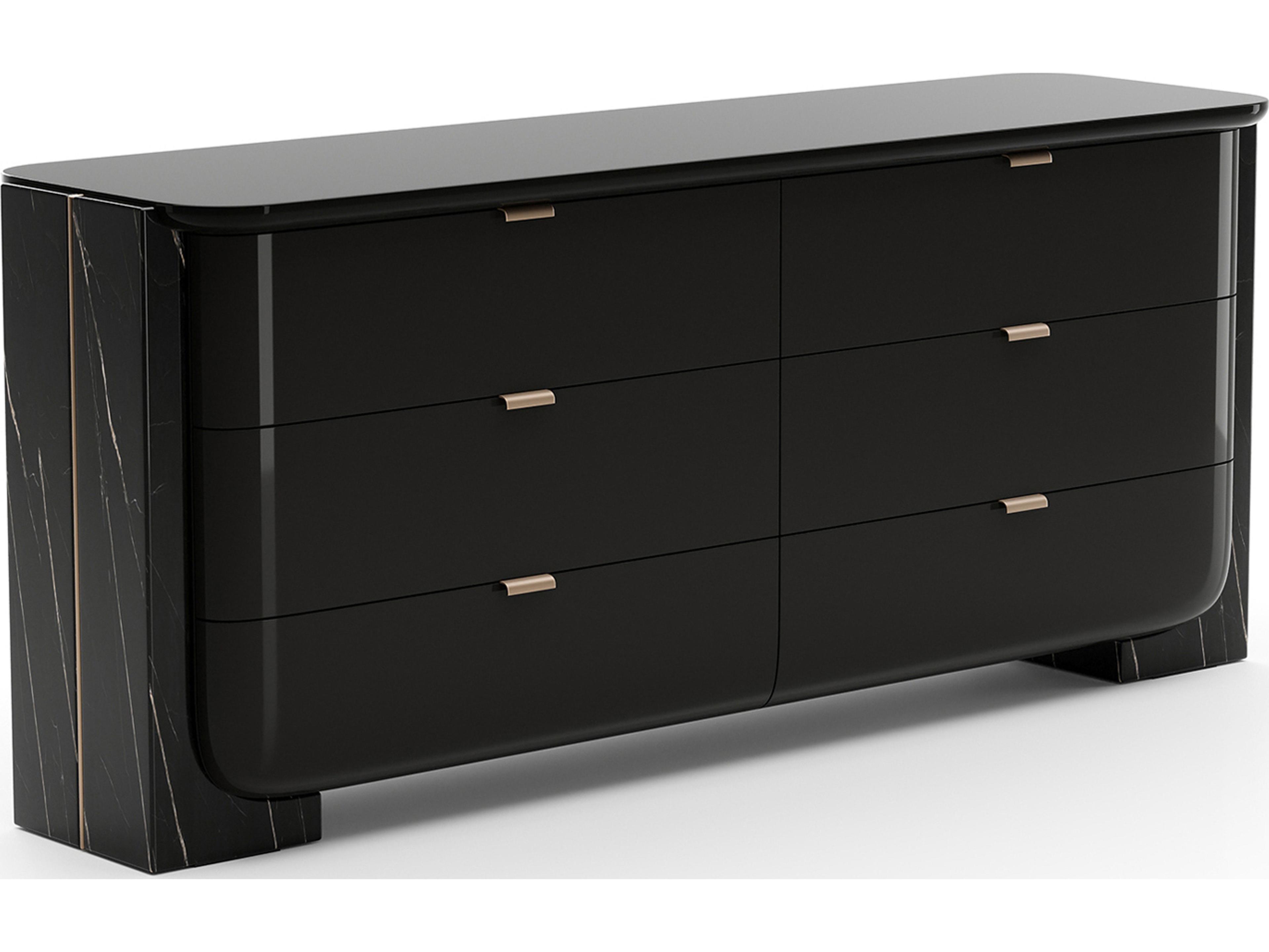 Overlap 6-Drawers Black Double Dresser