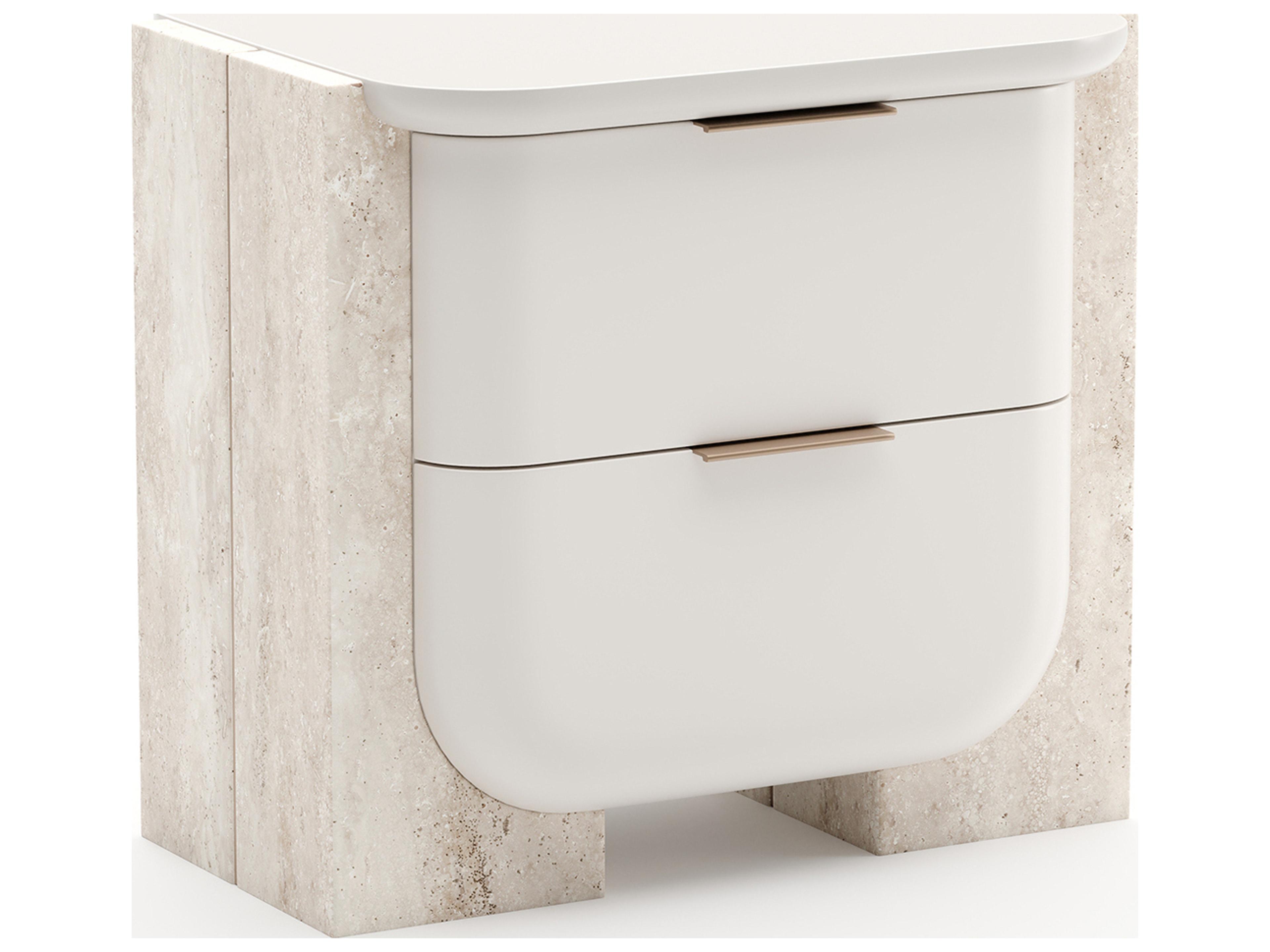 Overlap 2-Drawers Beige Nightstand