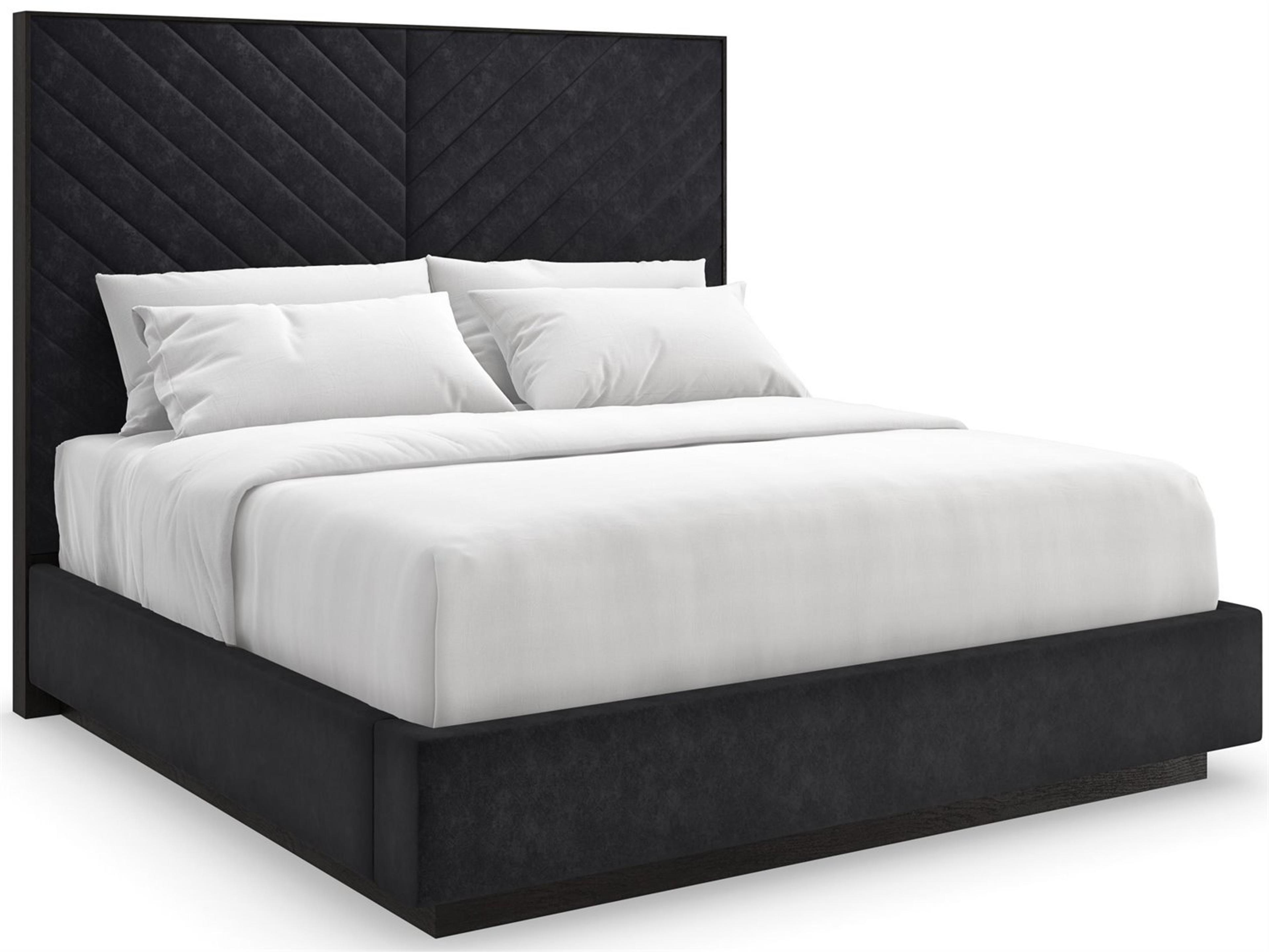 Meet U In Middle Black Stain Ash Wood Upholstered Queen Platform Bed
