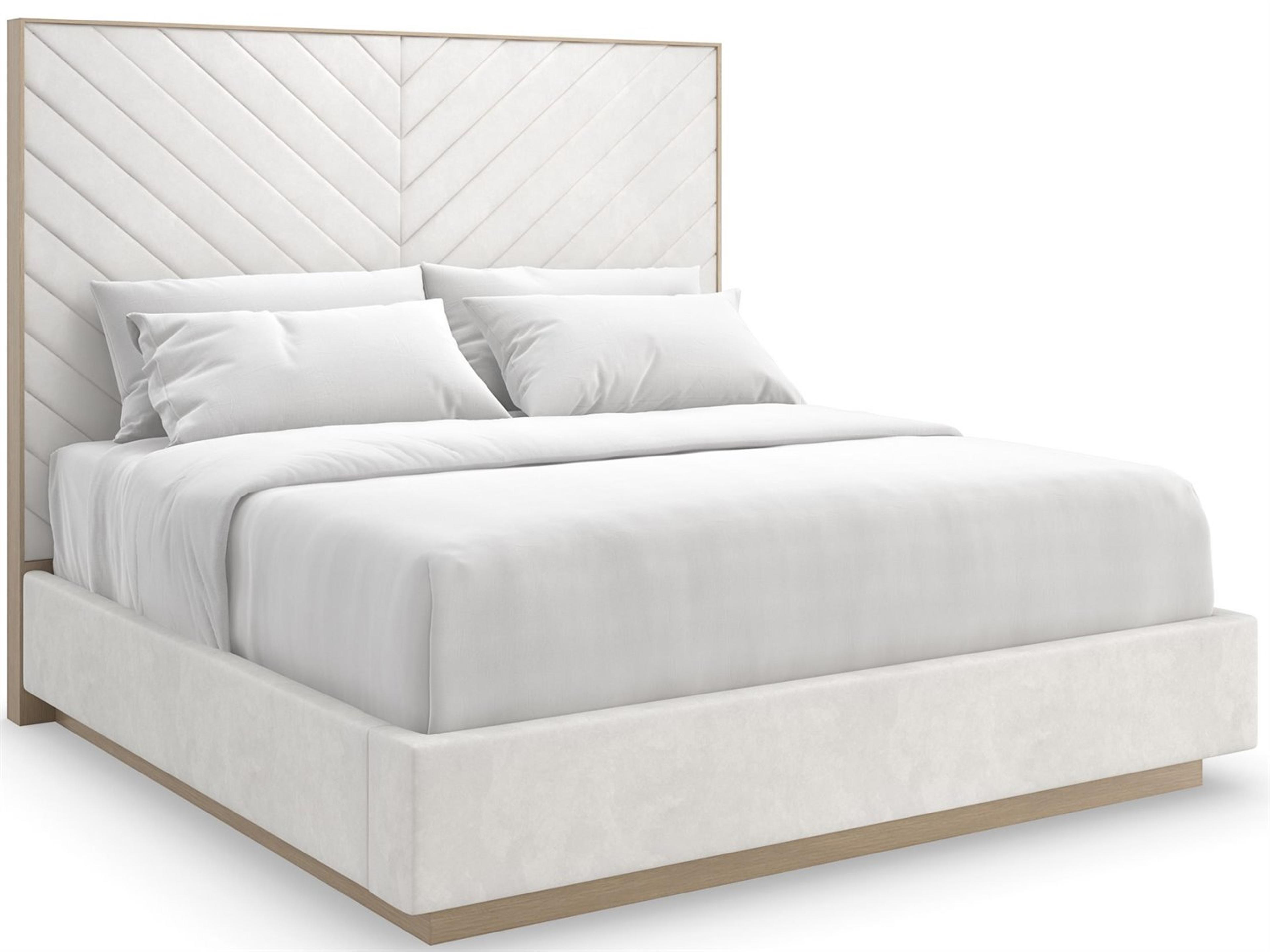 Meet U In Middle Sun Drenched Oak White Ash Wood Upholstered King Platform Bed