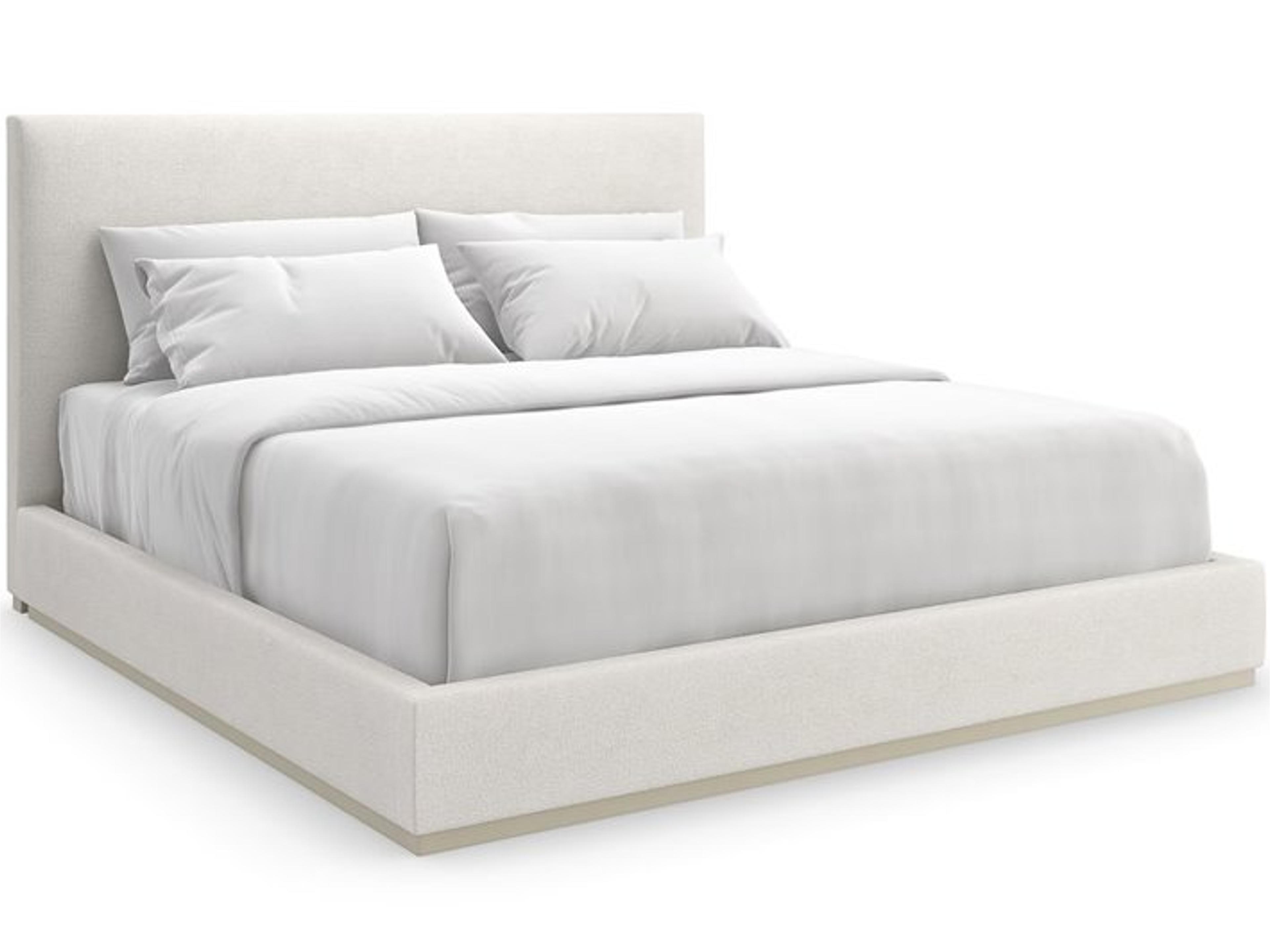 Caracole The Boutique Bed Pearl White Birch Wood Upholstered King Platform