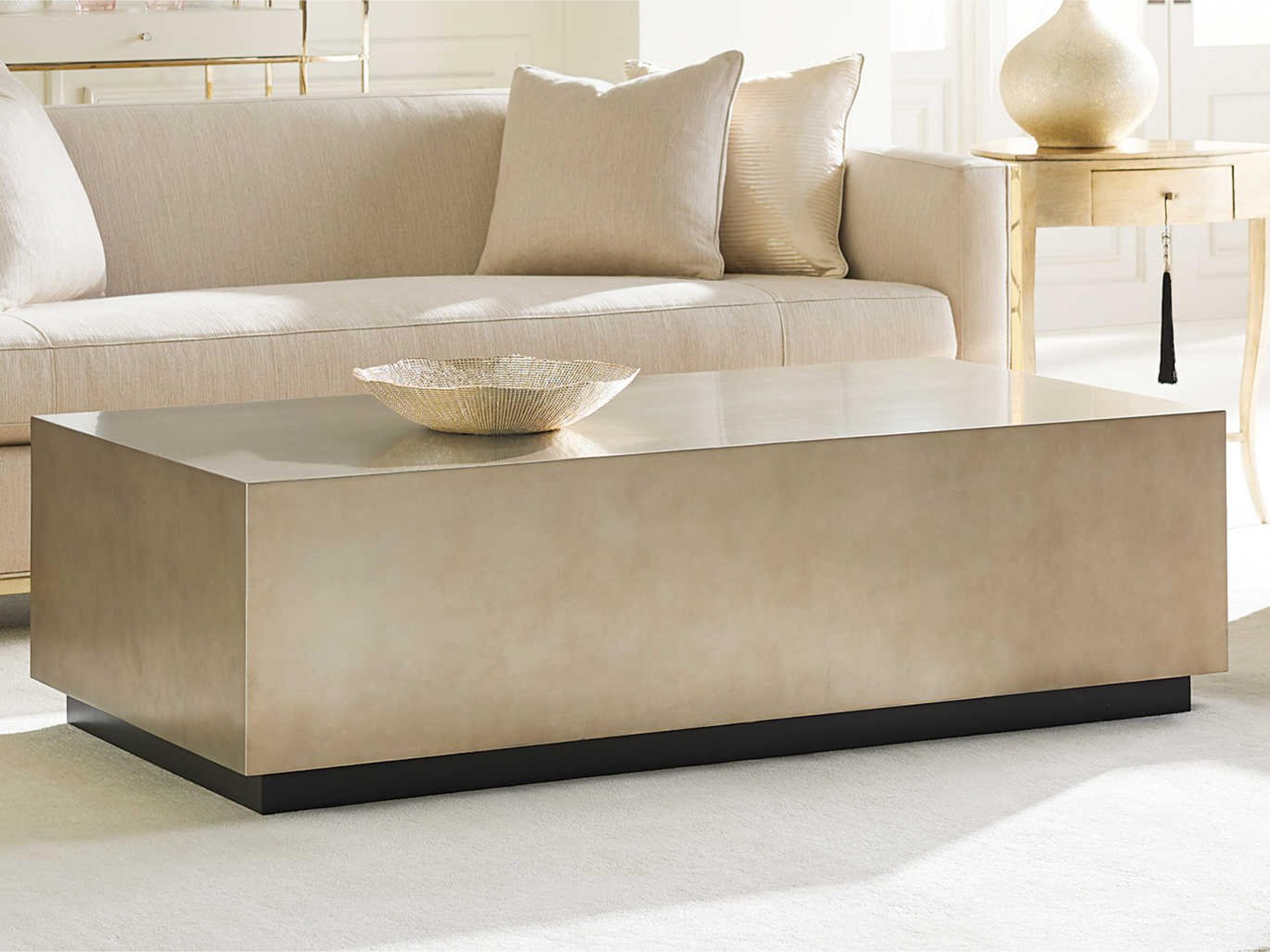 Caracole Classic Couture Taupe Silver Leaf Rectangular Wood Almost Black Coffee Table