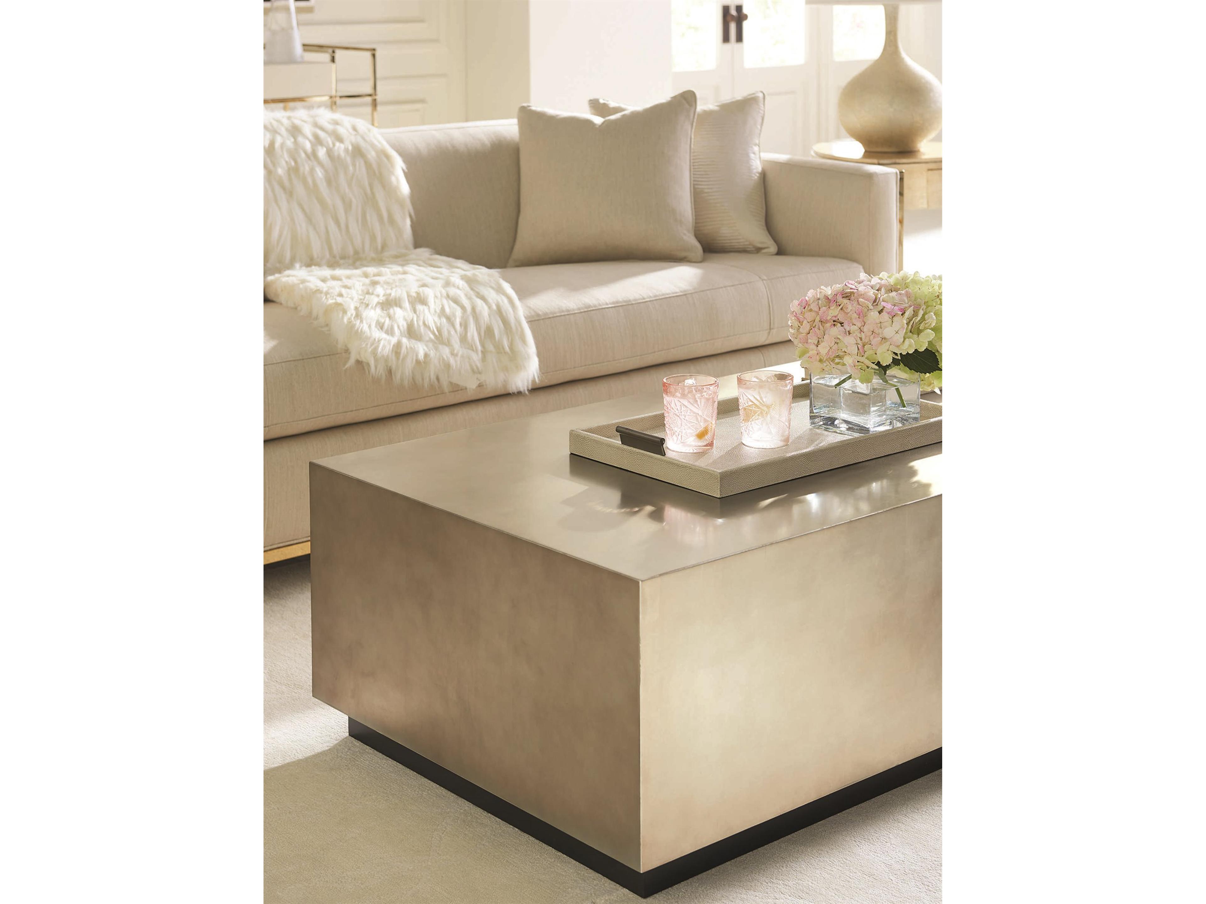 Caracole Classic Couture Taupe Silver Leaf Rectangular Wood Almost Black Coffee Table