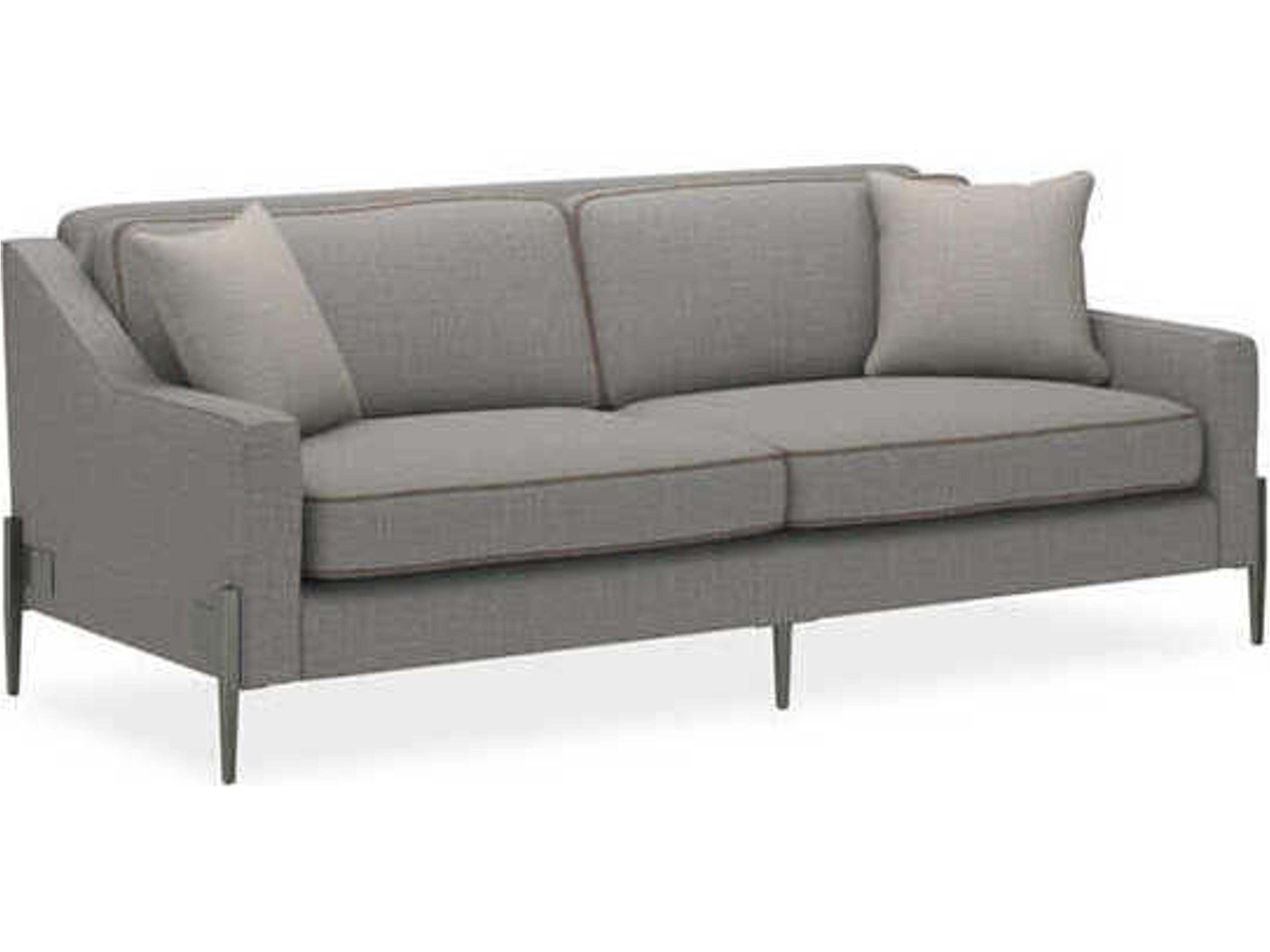 Modern Remix 3-Seat Grey Wool Blend Sofa with Tan Leather Welt
