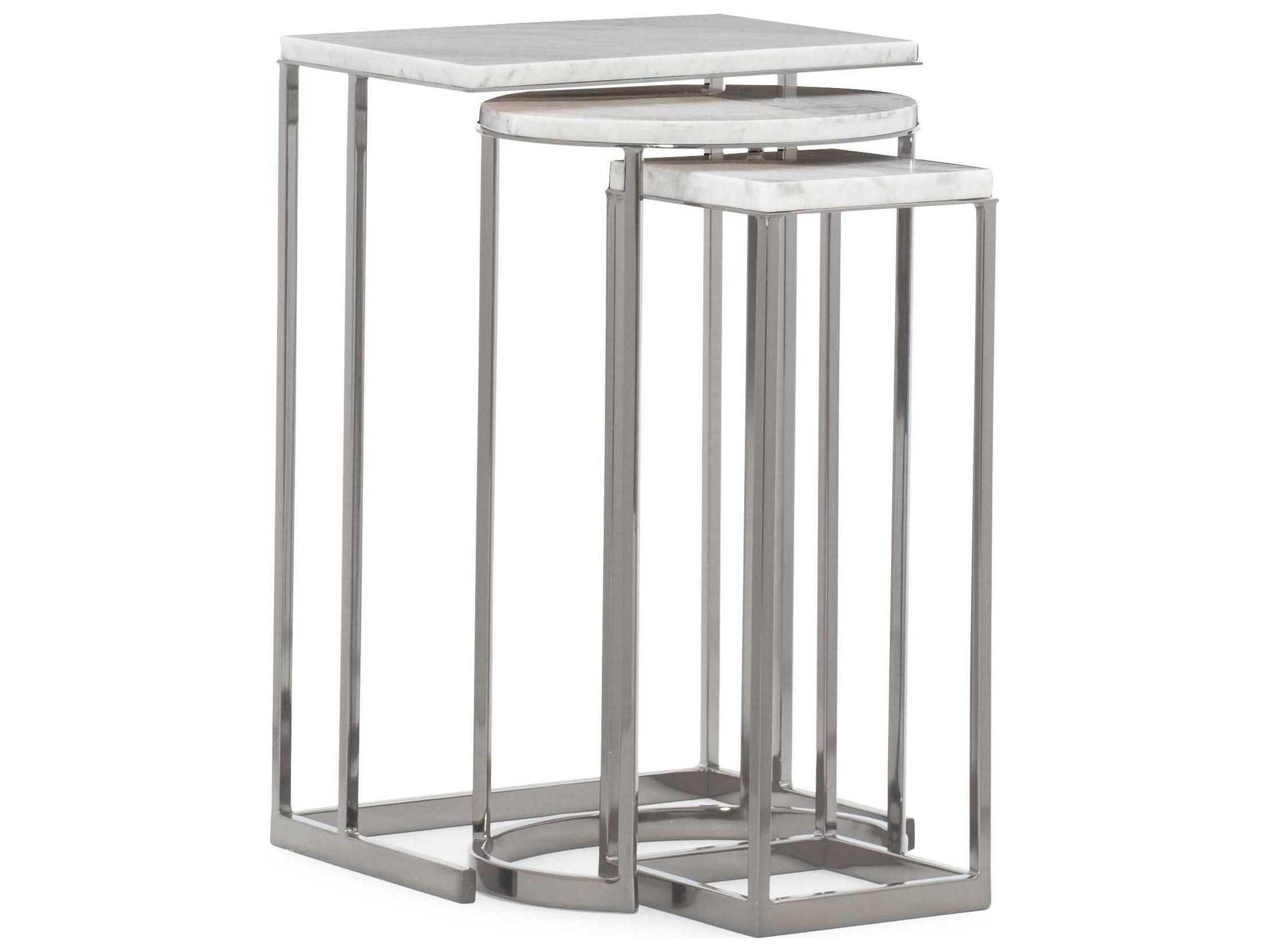 Modern Expressions Exposition Nesting Rectangular Carrera Marble Plated Nickel End Table