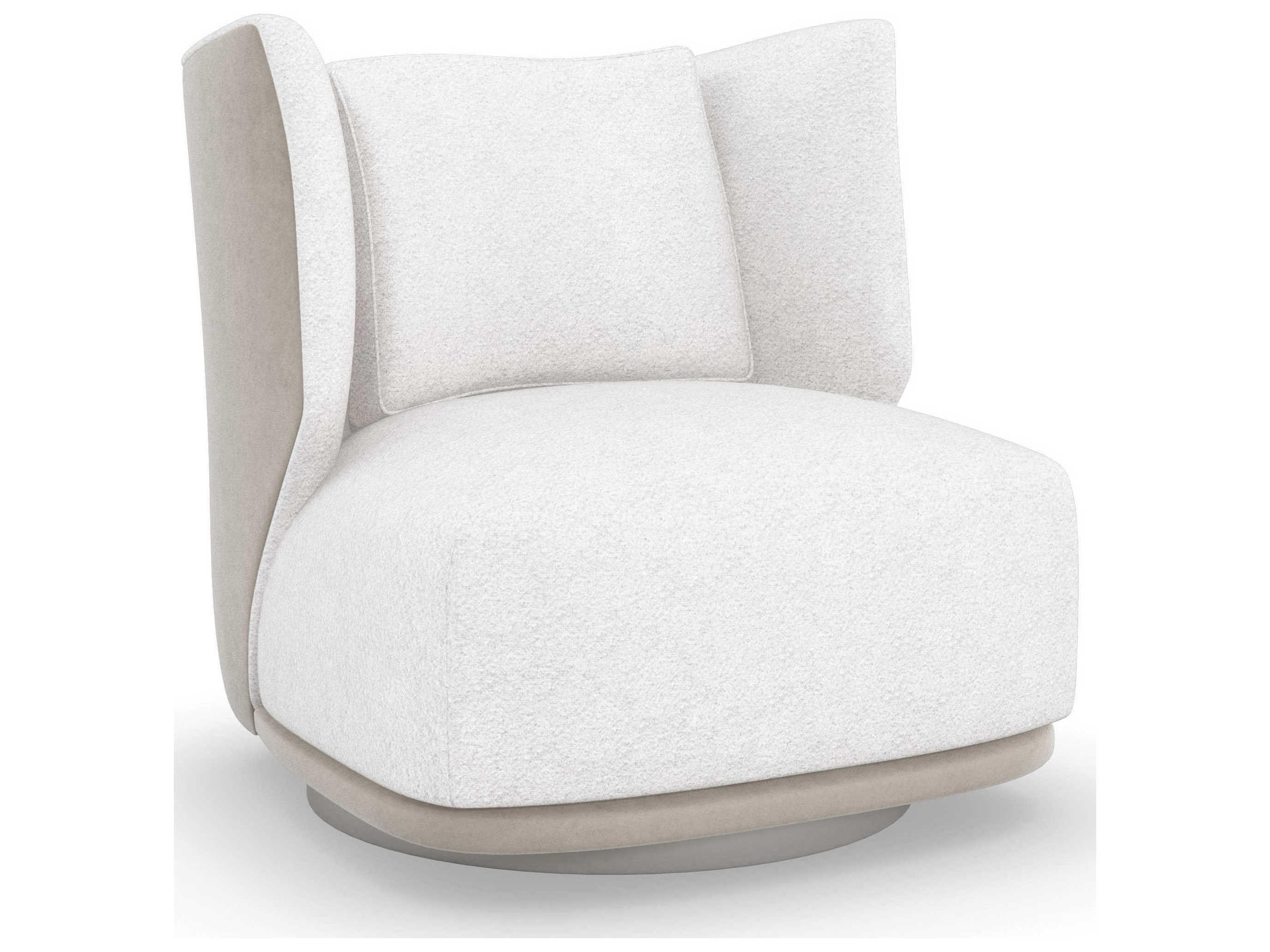La Moda Seville Armless Swivel Accent Chair in Boucle Chenille and Suede