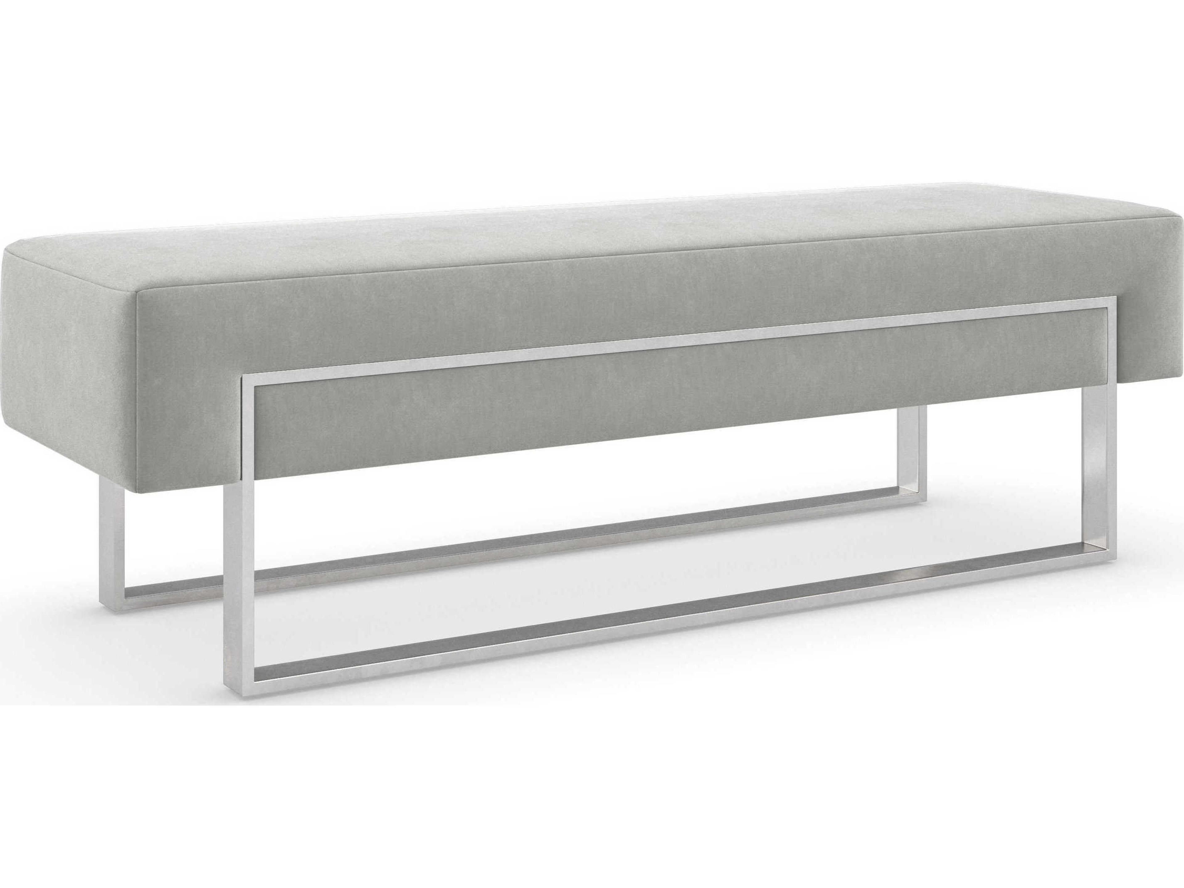 La Moda Upholstered Velvet Bench with Smoked Stainless Steel Base
