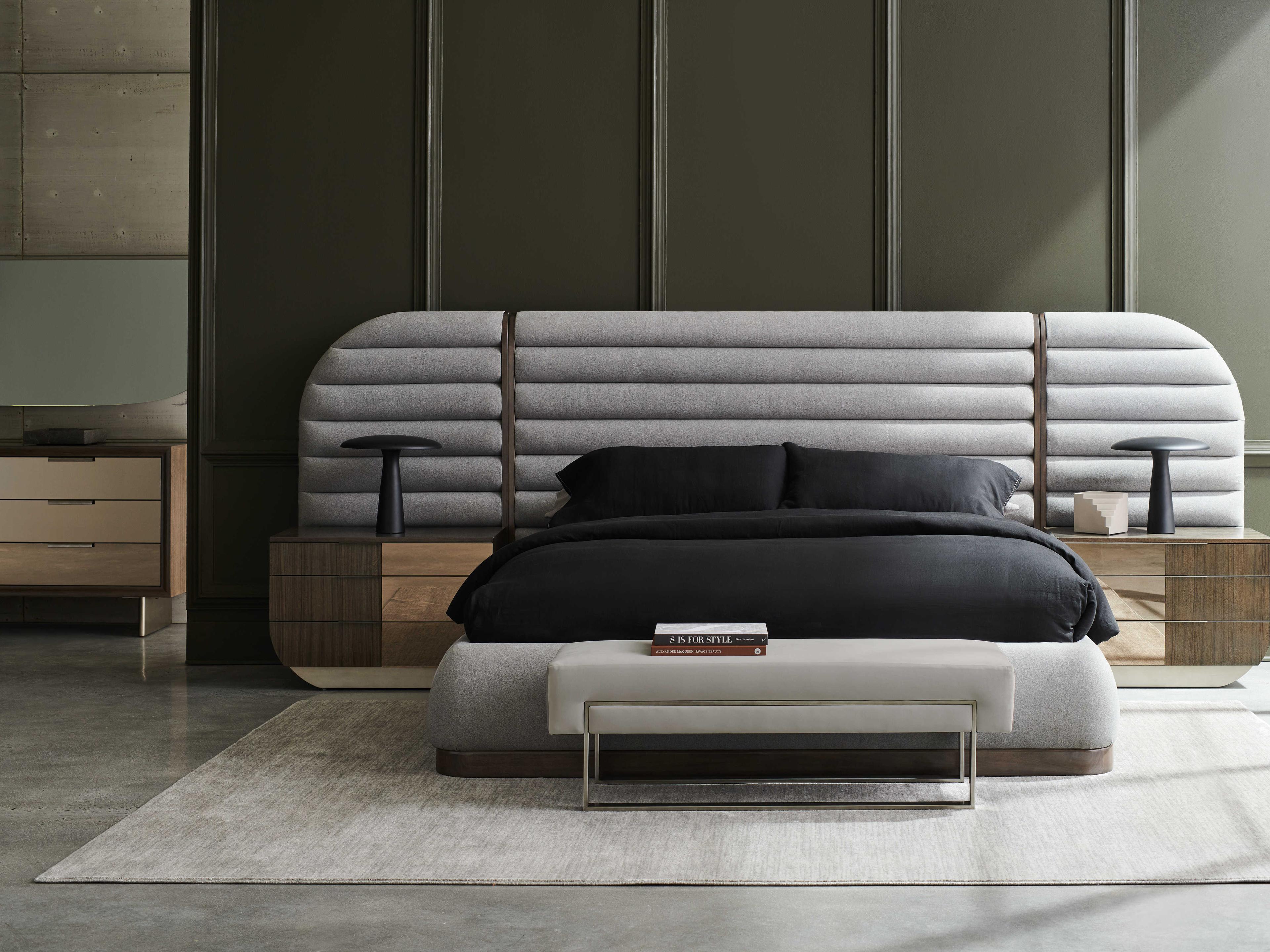 Caracole La Moda Smoked Stainless Steel Gray Upholstered Accent Bench