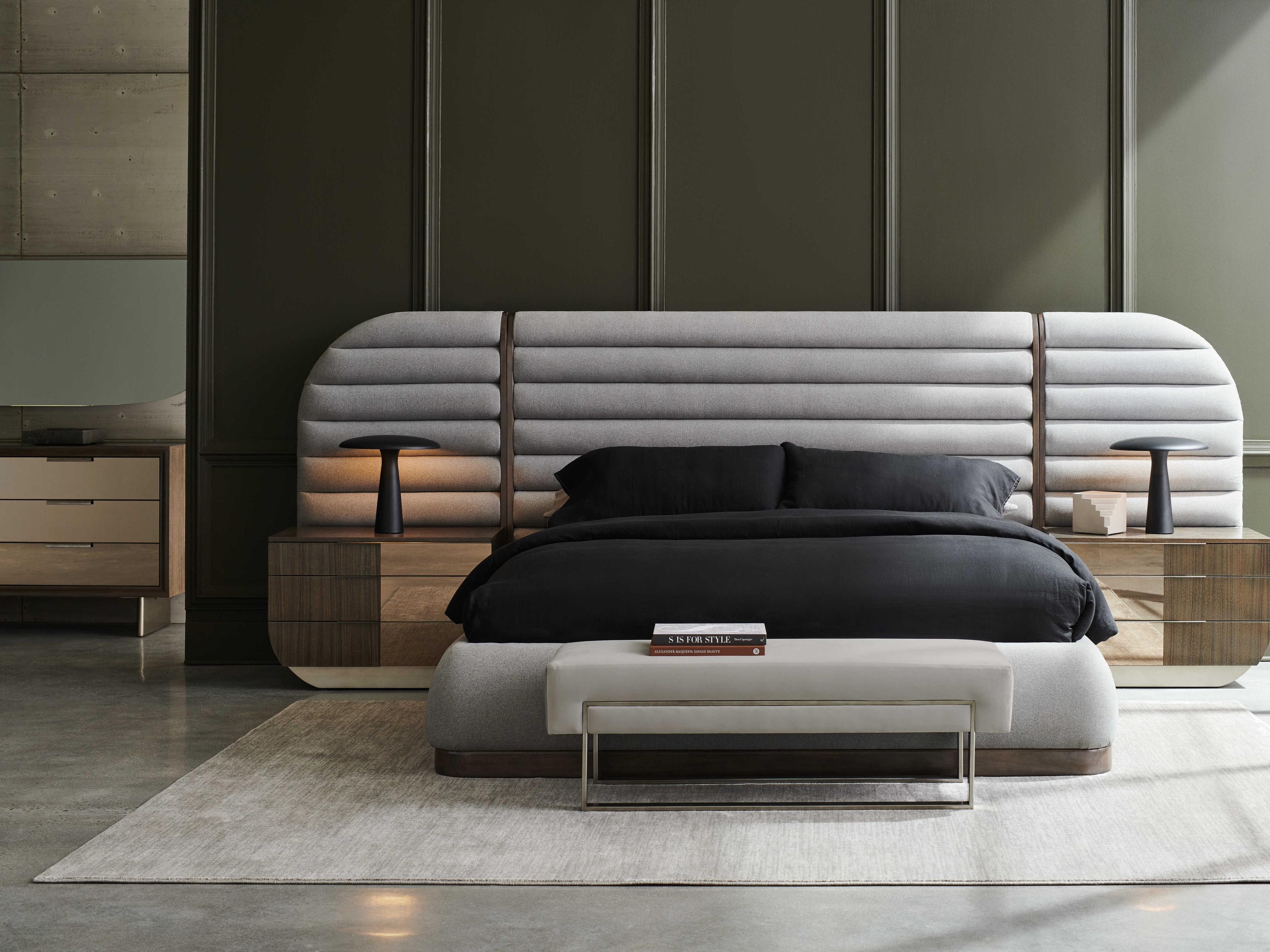 Caracole La Moda Smoked Stainless Steel Gray Upholstered Accent Bench