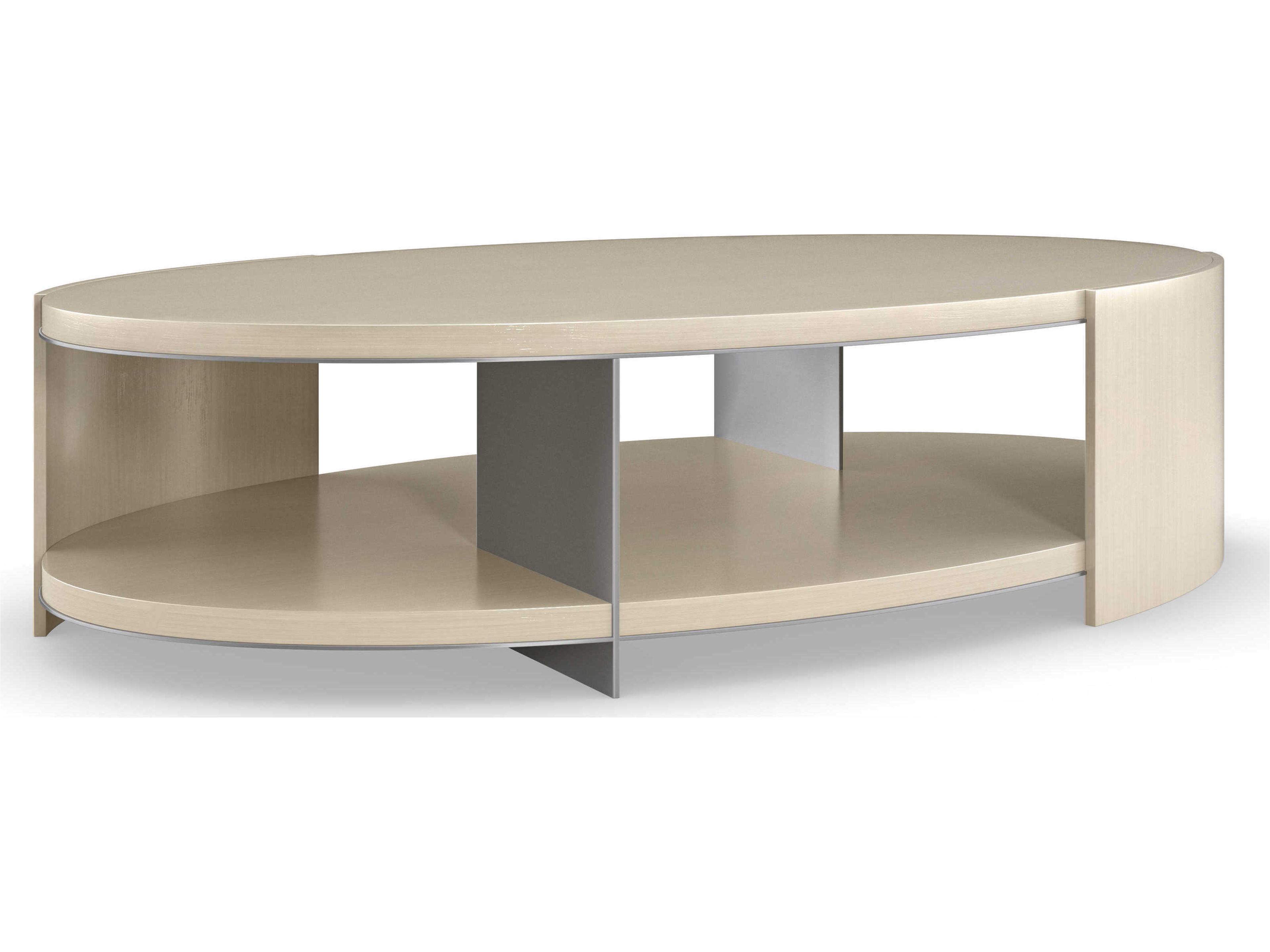La Moda Da Vita 69" Oval Wood Thunder Smoked Stainless Steel Paint Coffee Table