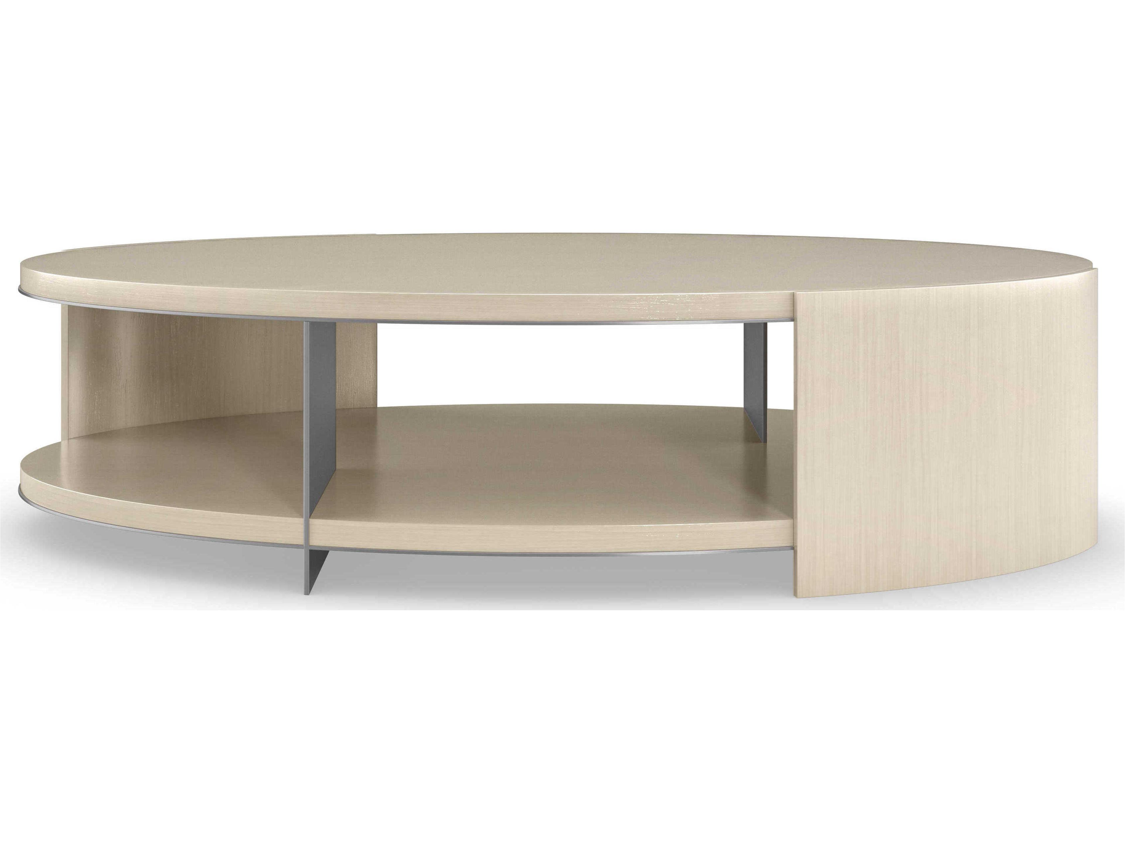 Caracole La Moda Da Vita 69" Oval Wood Thunder Smoked Stainless Steel Paint Coffee Table