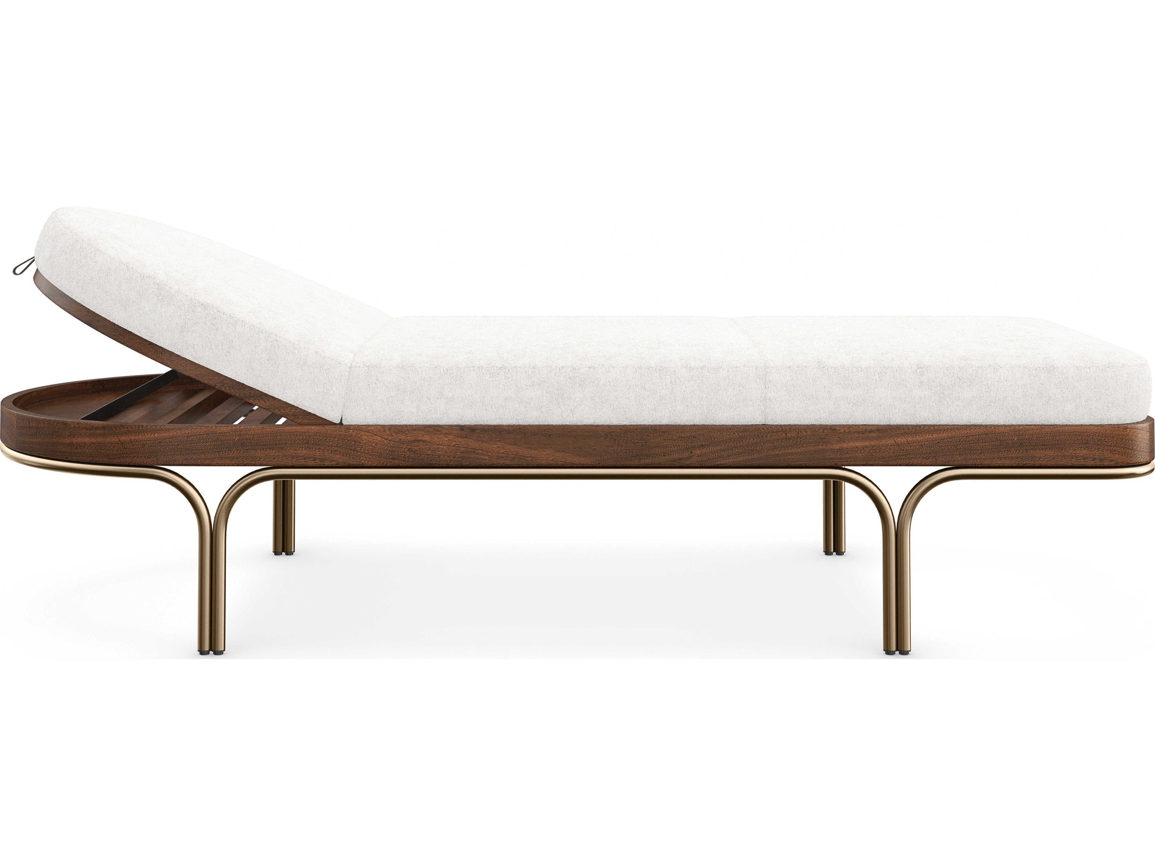 Caracole Modern Principles Rhythm Natural Walnut Lucent Bronze Metallic Paint Brown Upholstered Chaise