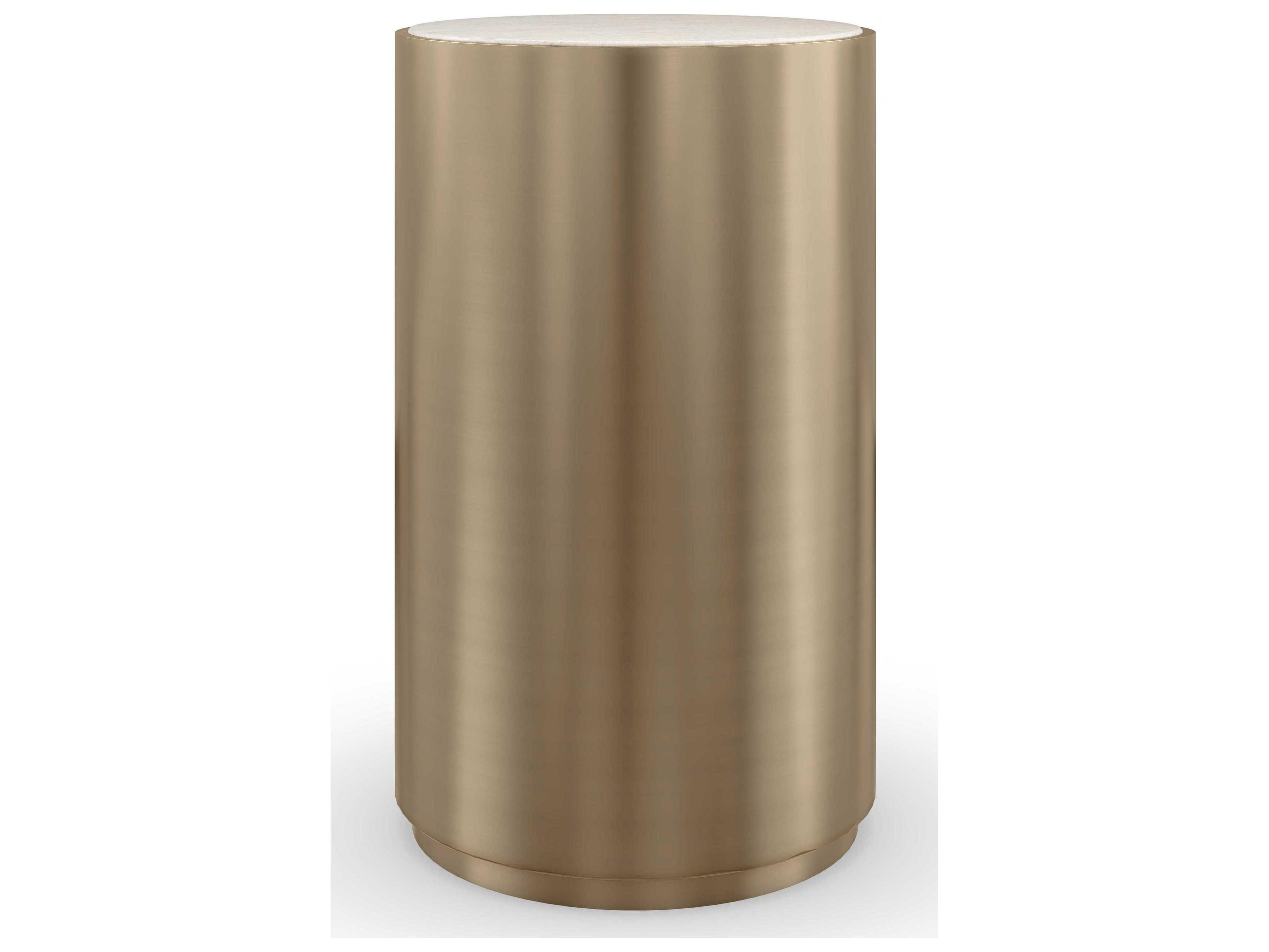 Modern Principles Contrast Round Spot Table in Creme Travertine and Lucent Bronze