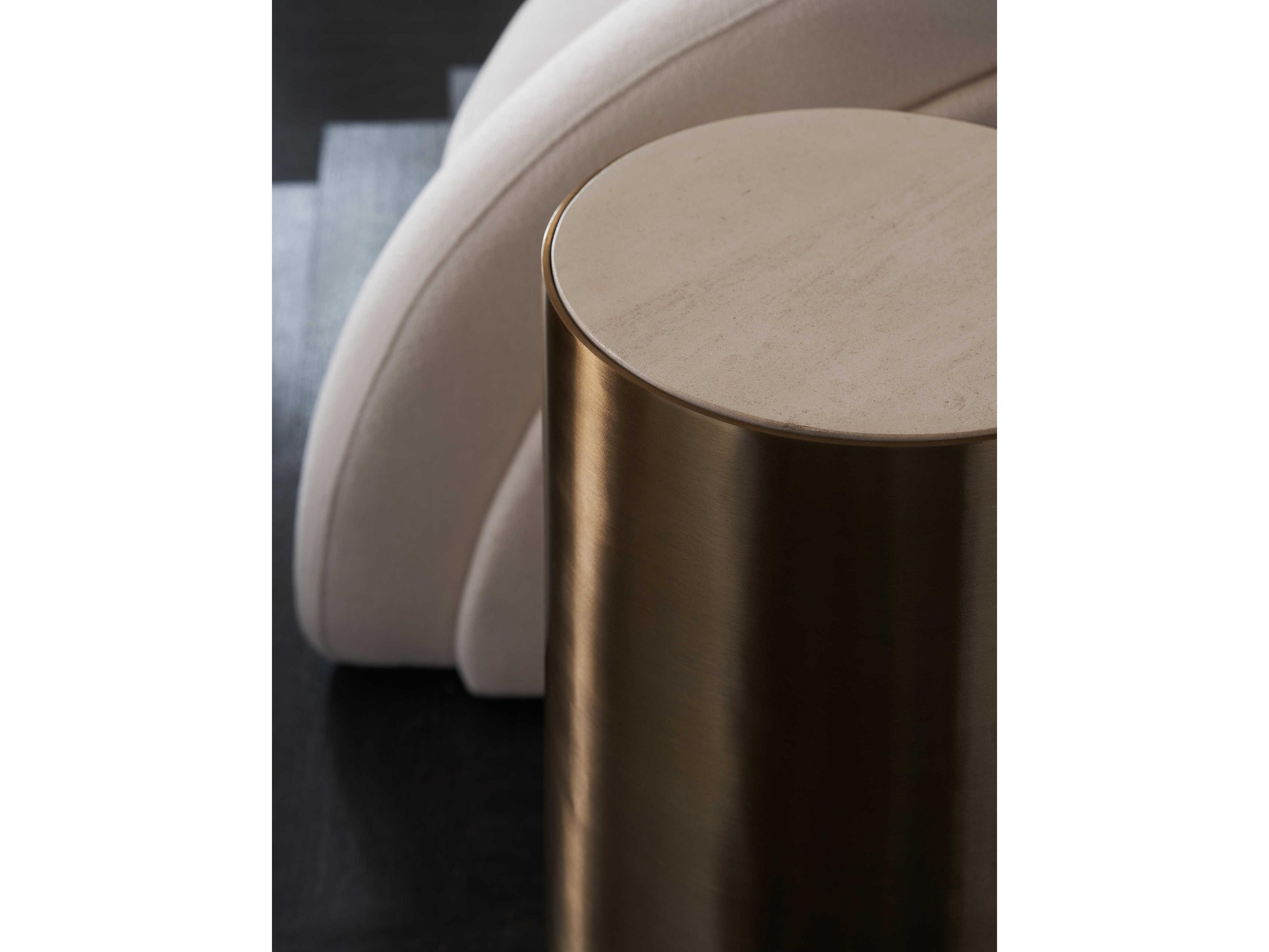 Caracole Modern Principles Contrast Light Spot 14" Round Stone Lucent Bronze Plated Metal End Table