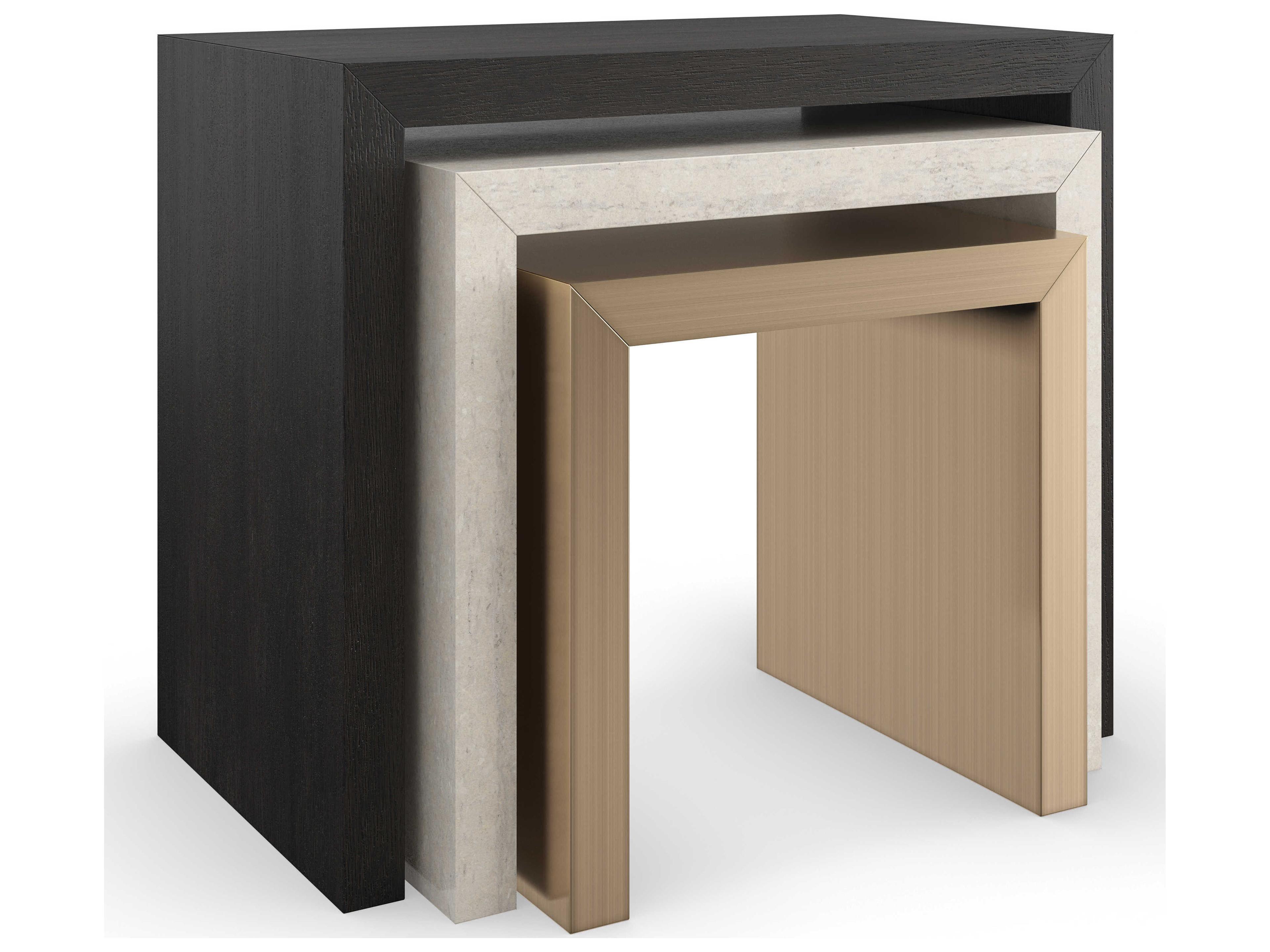 Modern Principles Contrast Rectangular Wood Cinder Lucent Bronze Plated Metal End Table