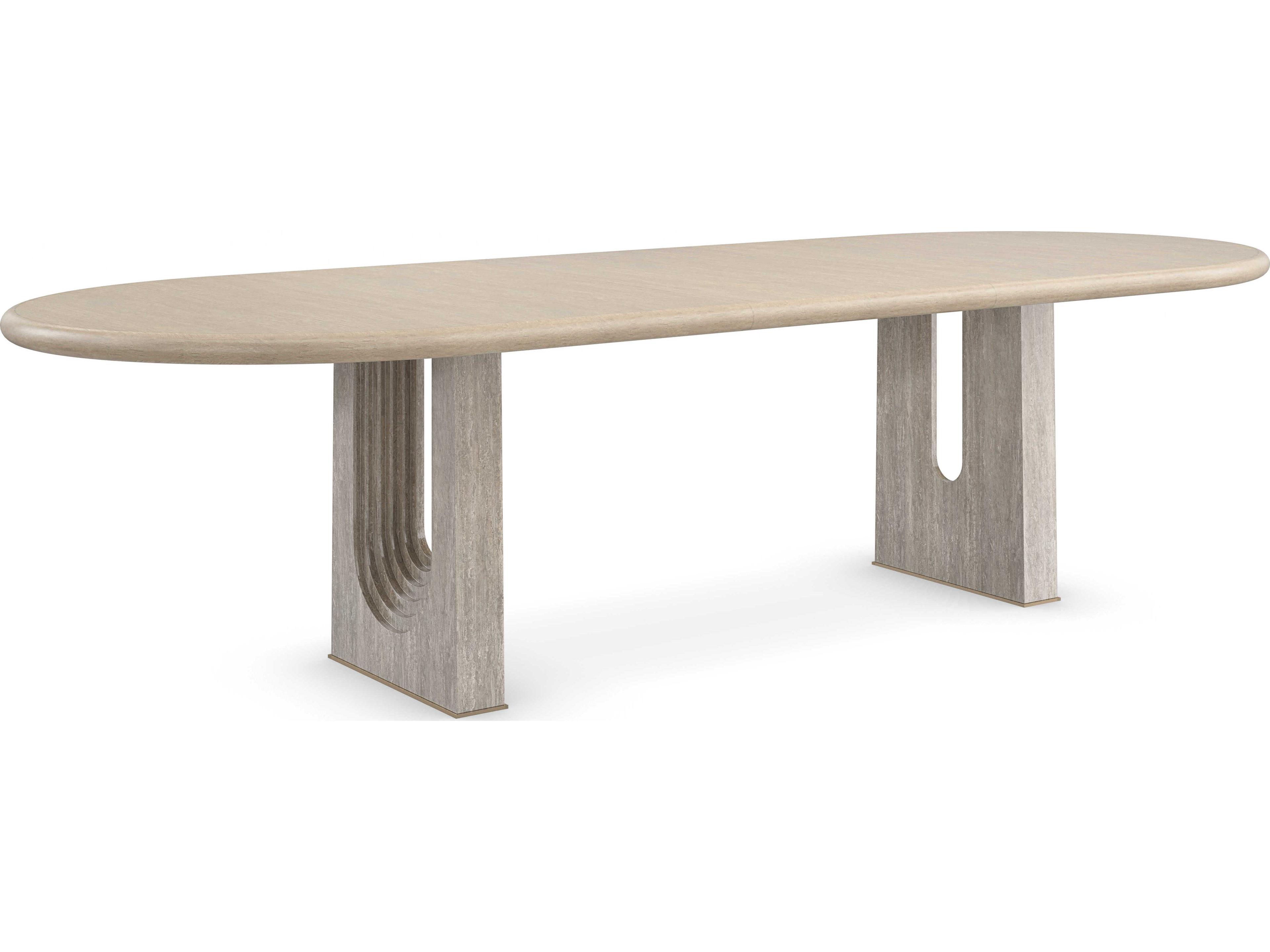 Caracole Modern Principles Emphasis Extendable Oval Wood Sun Drenched Oak Lucent Bronze Plated Metal Dining Table