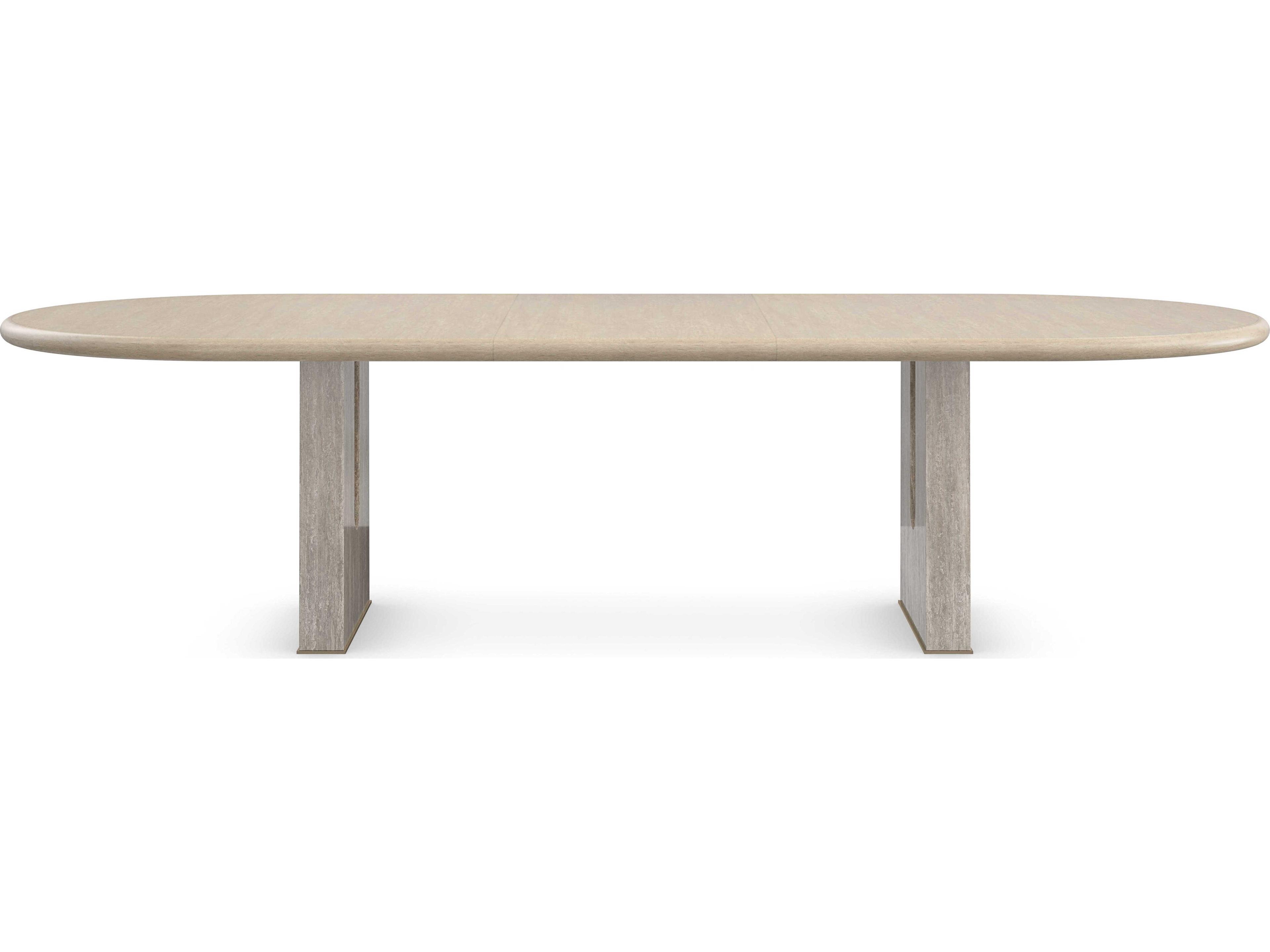 Caracole Modern Principles Emphasis Extendable Oval Wood Sun Drenched Oak Lucent Bronze Plated Metal Dining Table