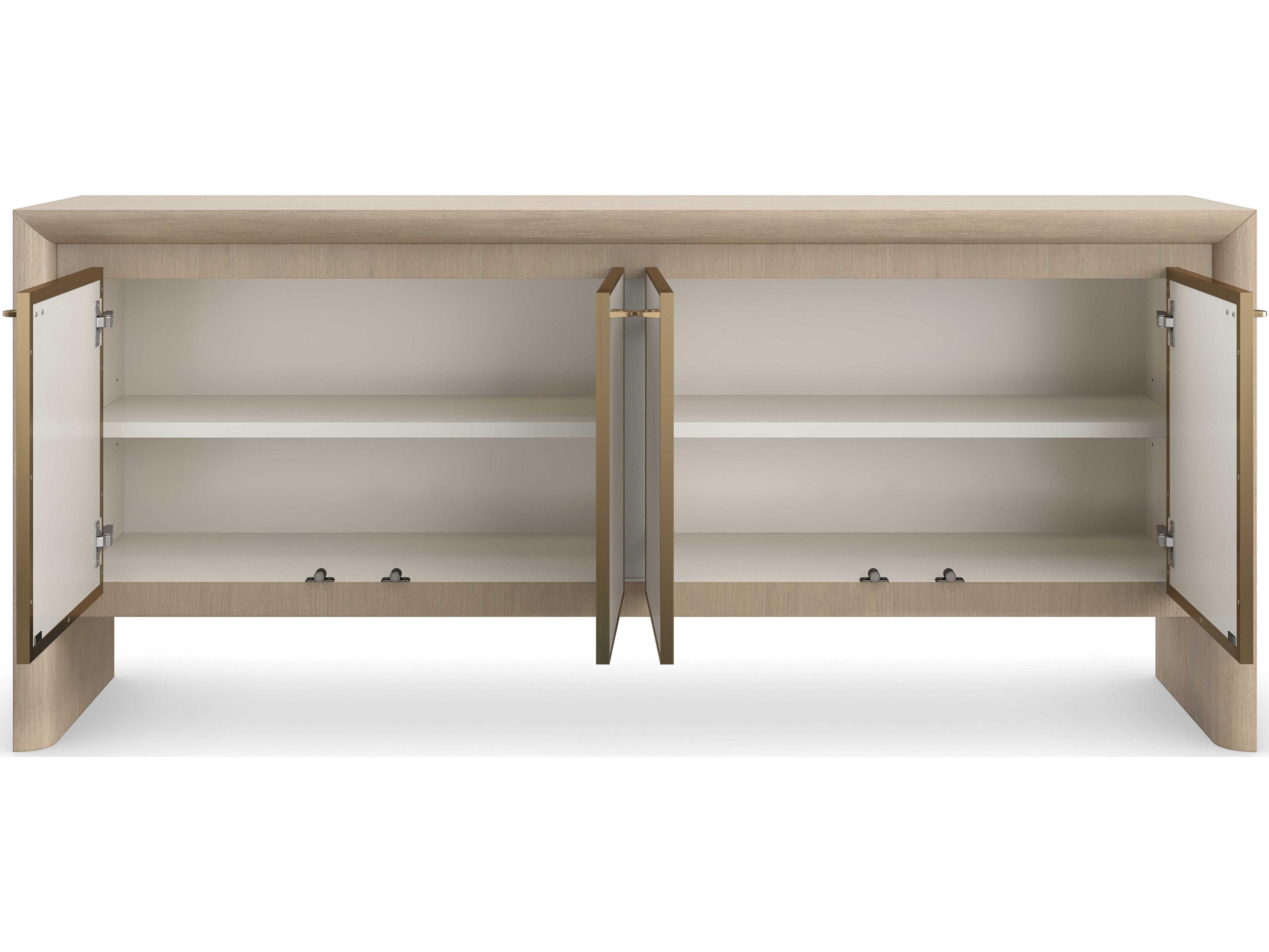 Caracole Modern Principles Unity 78" Oak Wood Sun Drenched Lucent Bronze Plated Metal Credenza Sideboard