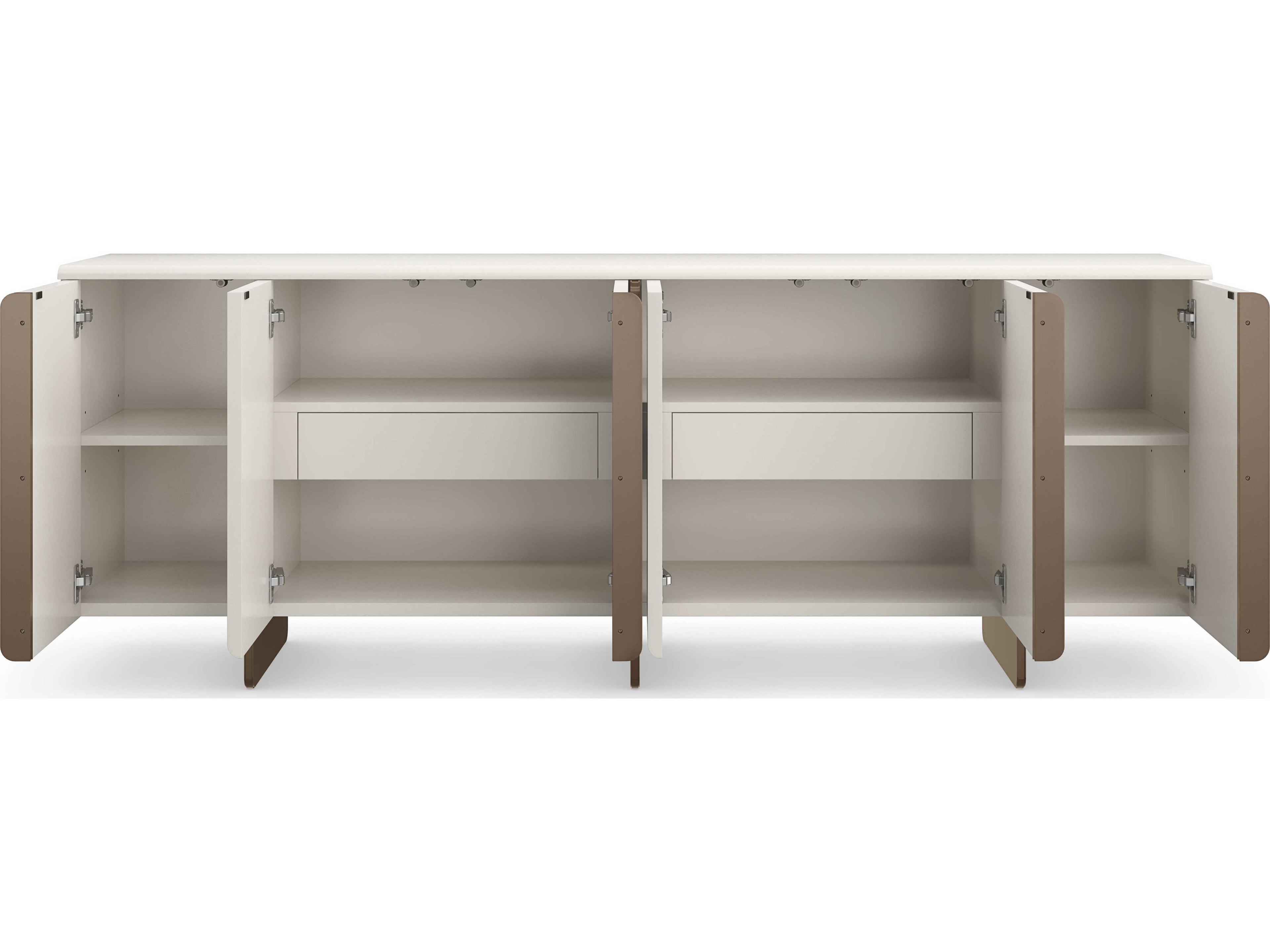 Caracole Modern Principles Emphasis 86" Birch Wood Almost White Textured Adobe Lucent Bronze Plated Metal Credenza Sideboard