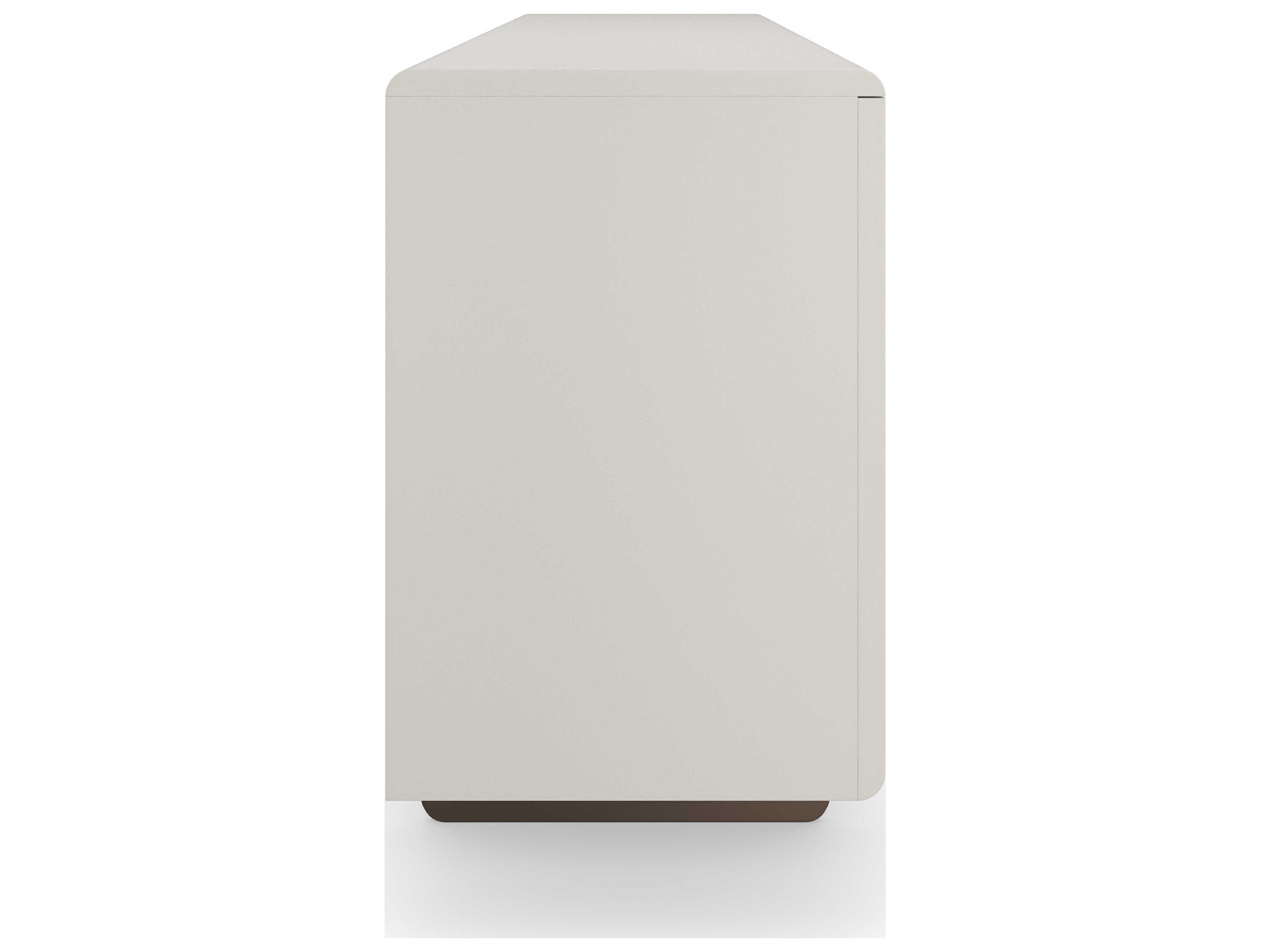 Caracole Modern Principles Emphasis 86" Birch Wood Almost White Textured Adobe Lucent Bronze Plated Metal Credenza Sideboard