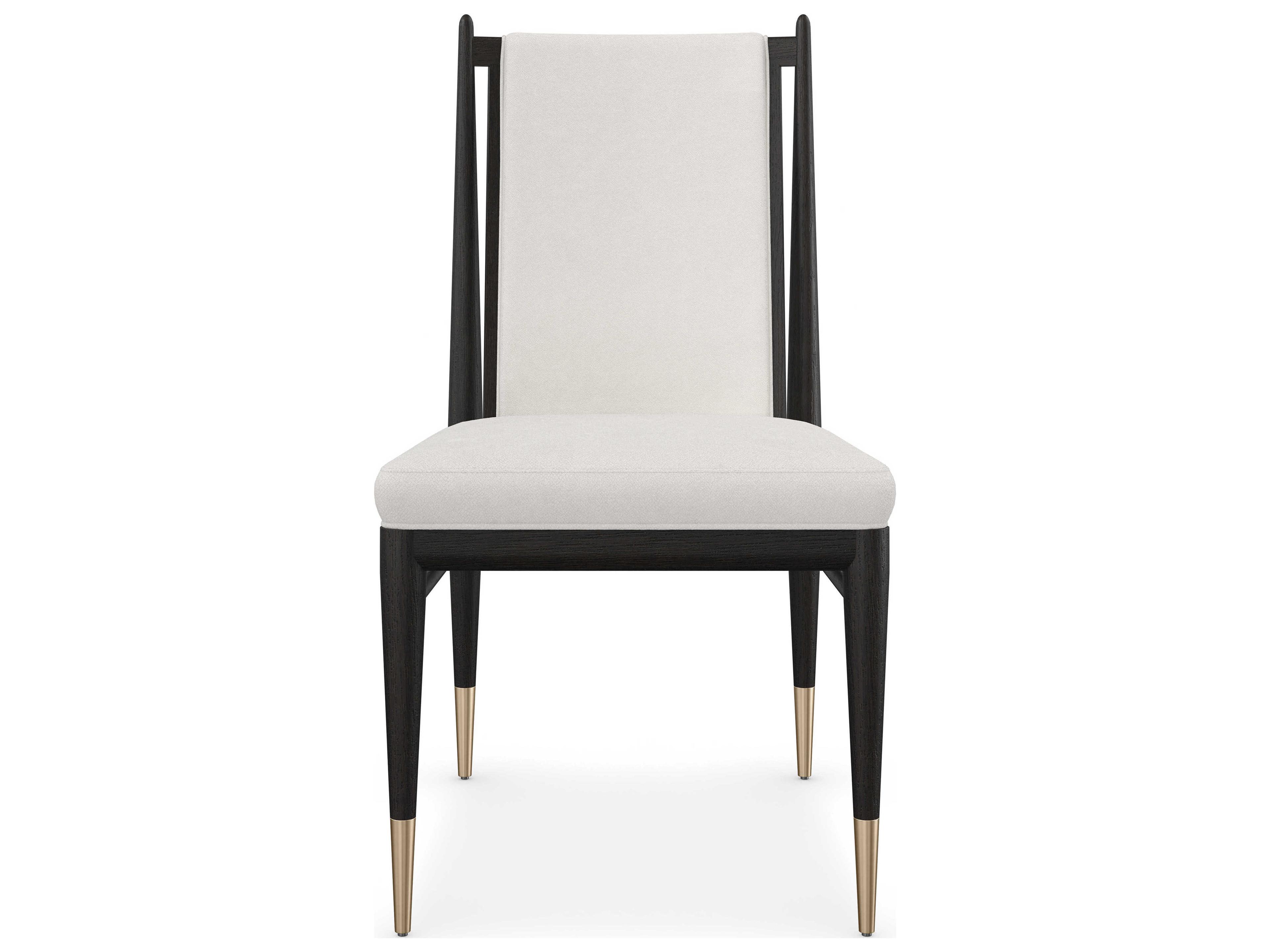 Caracole Modern Principles Unity Dark Oak Wood Black Upholstered Side Dining Chair