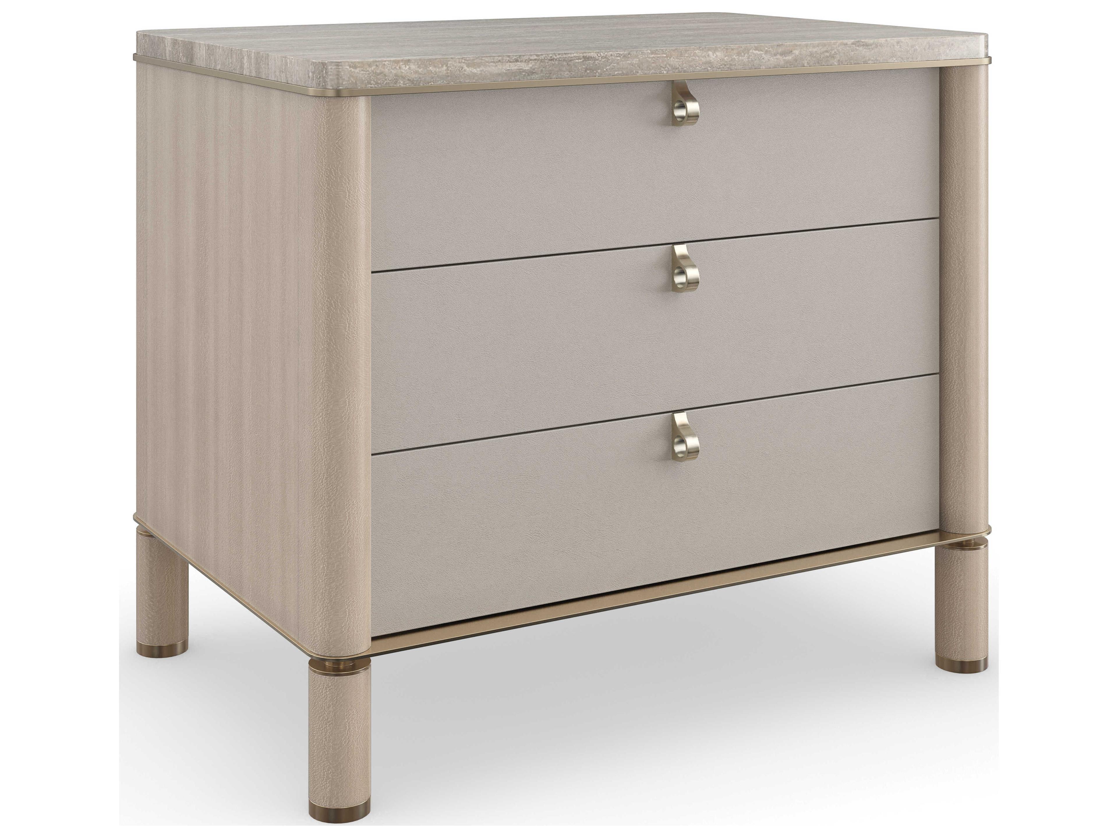 Modern Principles Balance Drawer Nightstand in Cremini and Silver Travertine