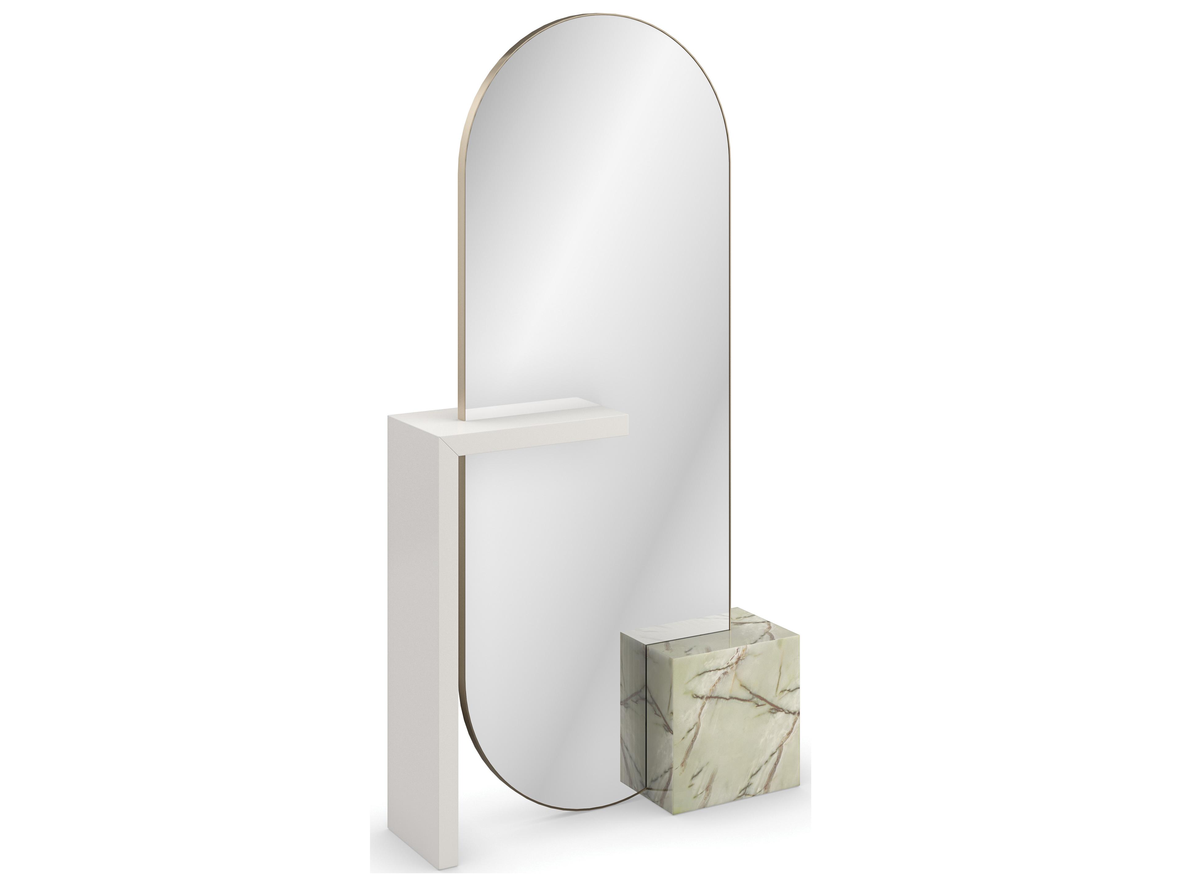 Modern Resort Monaco Oval Floor Mirror with Wood Shelf and Onyx Cube