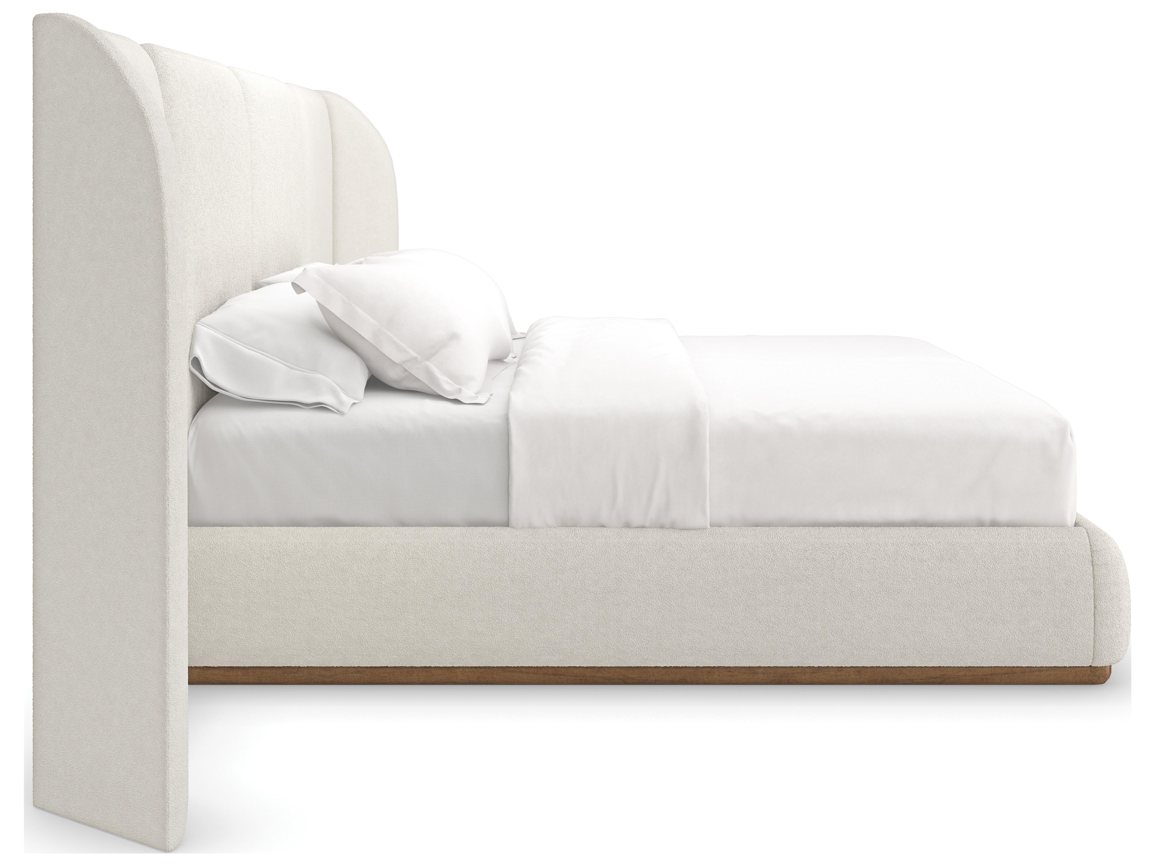 Caracole Modern Resort Malta Toasted Pecan Beige Birch Wood Upholstered King Platform Bed