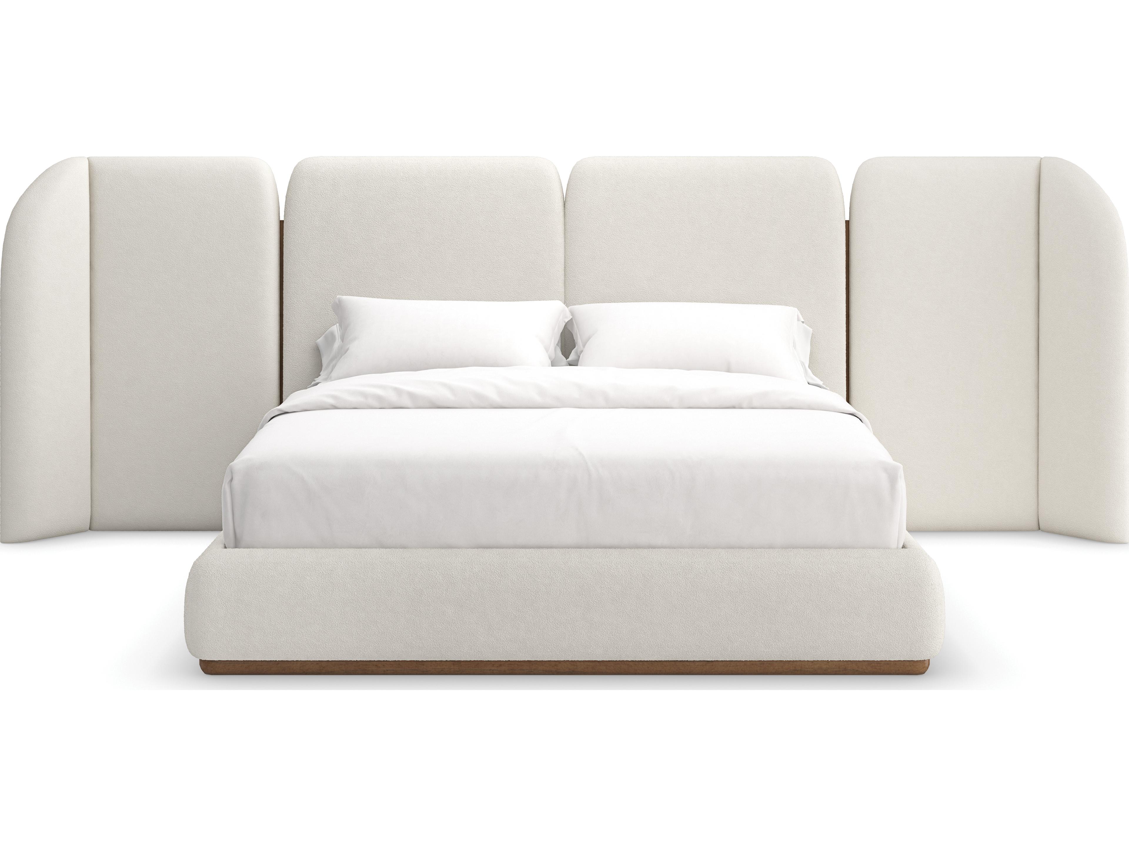 Caracole Modern Resort Malta Toasted Pecan Beige Birch Wood Upholstered King Platform Bed