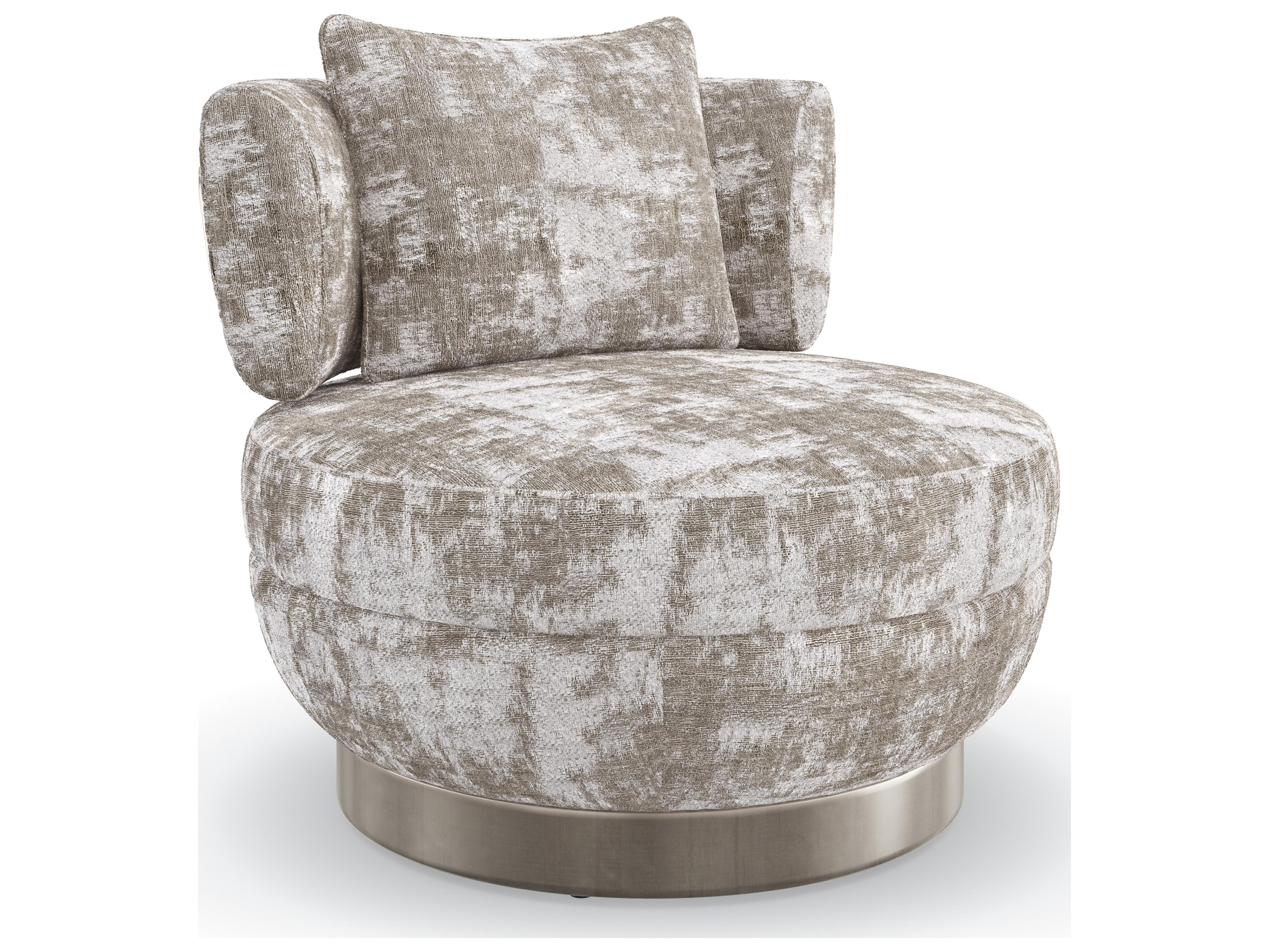 Celeste Armless Swivel Accent Chair in Chenille Fabric with Charcoal Leaf Base
