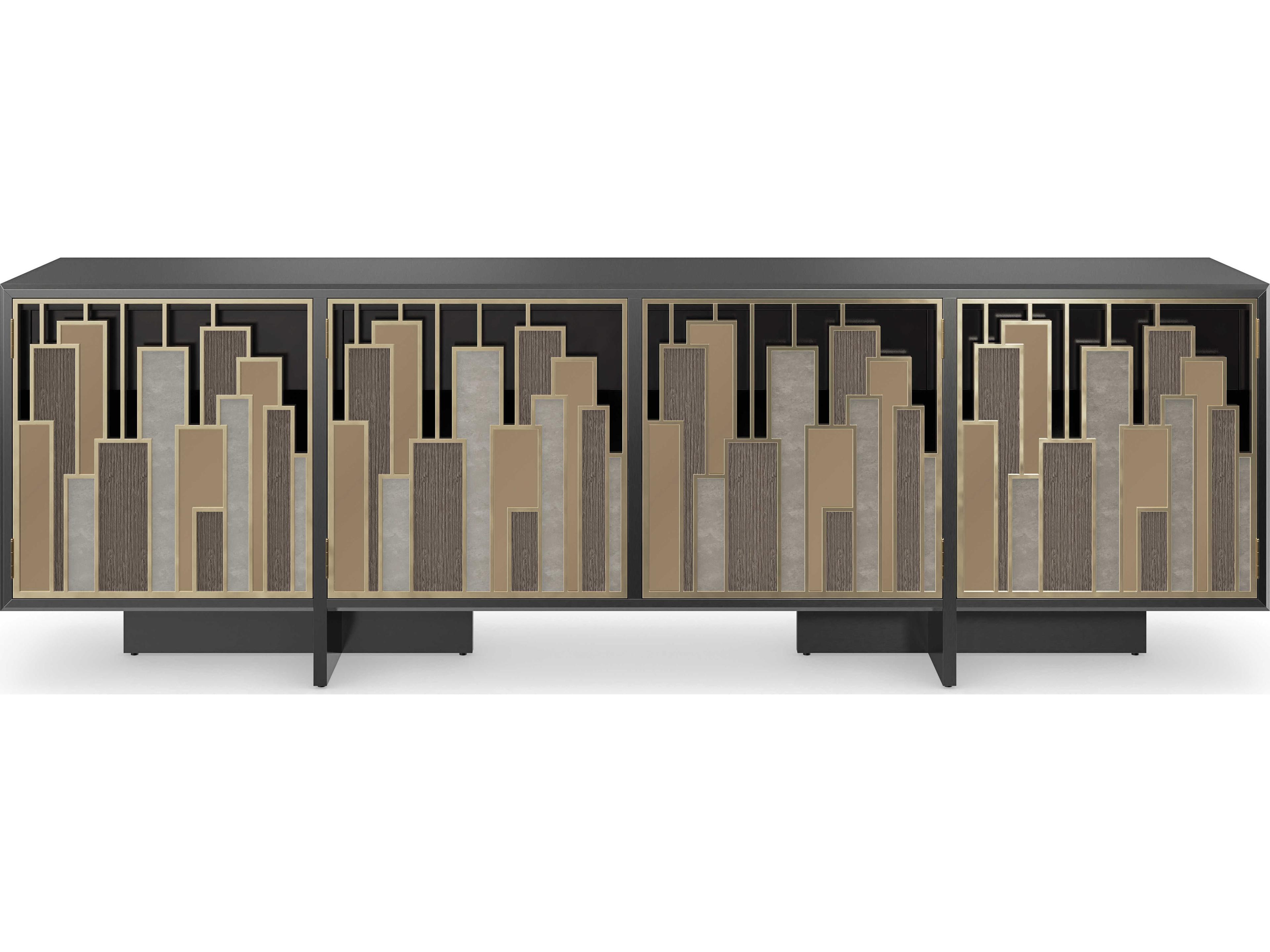 Signature Metropolitan Midtown 95" Brushed Gold Tungsten Dusty Silver Bronze Shadows Mirrored Metal Media Console