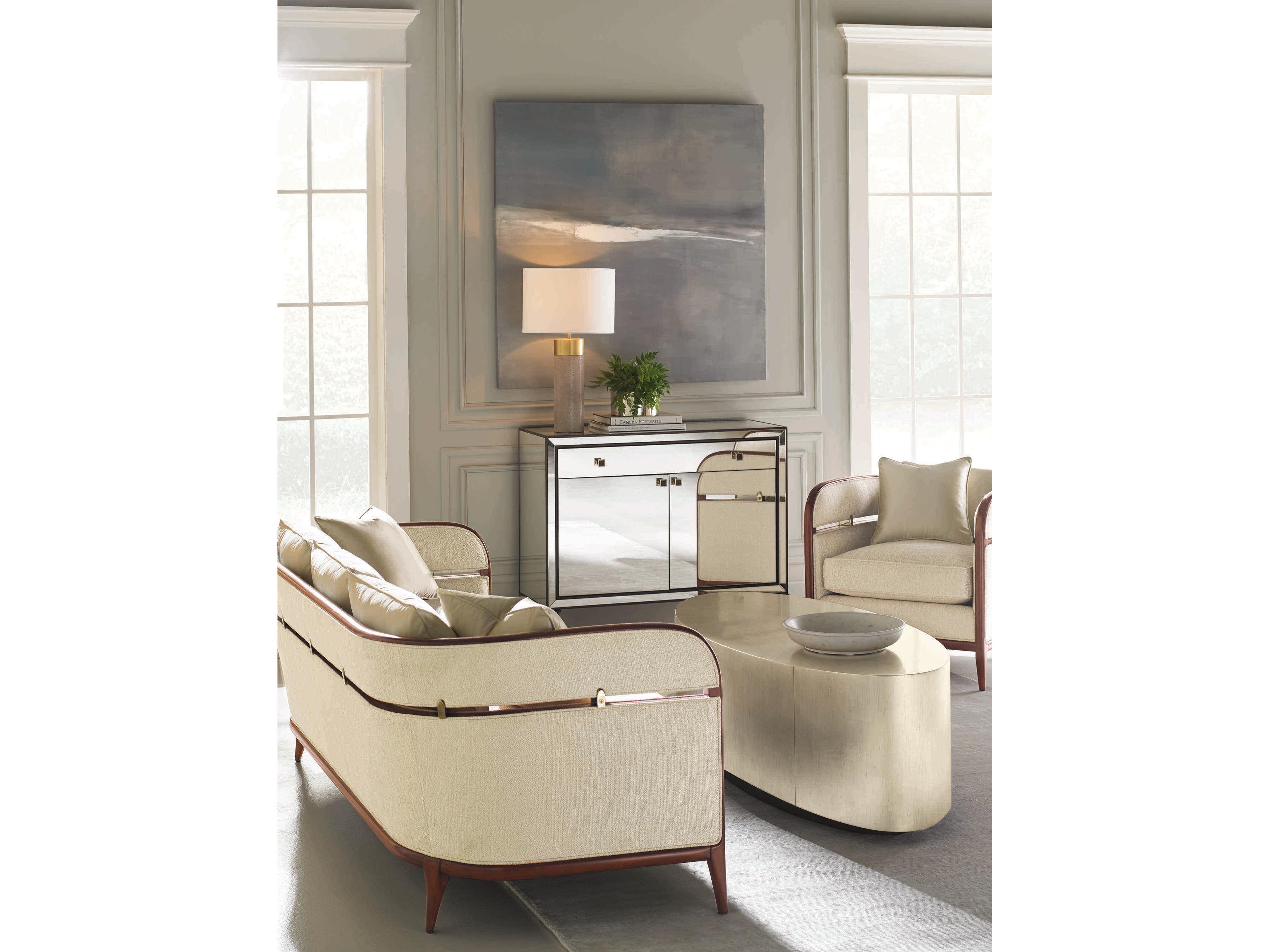 Caracole Classic Come Oval Here! Gold Silver Oval Wood Pompeii Charcoal Coffee Table