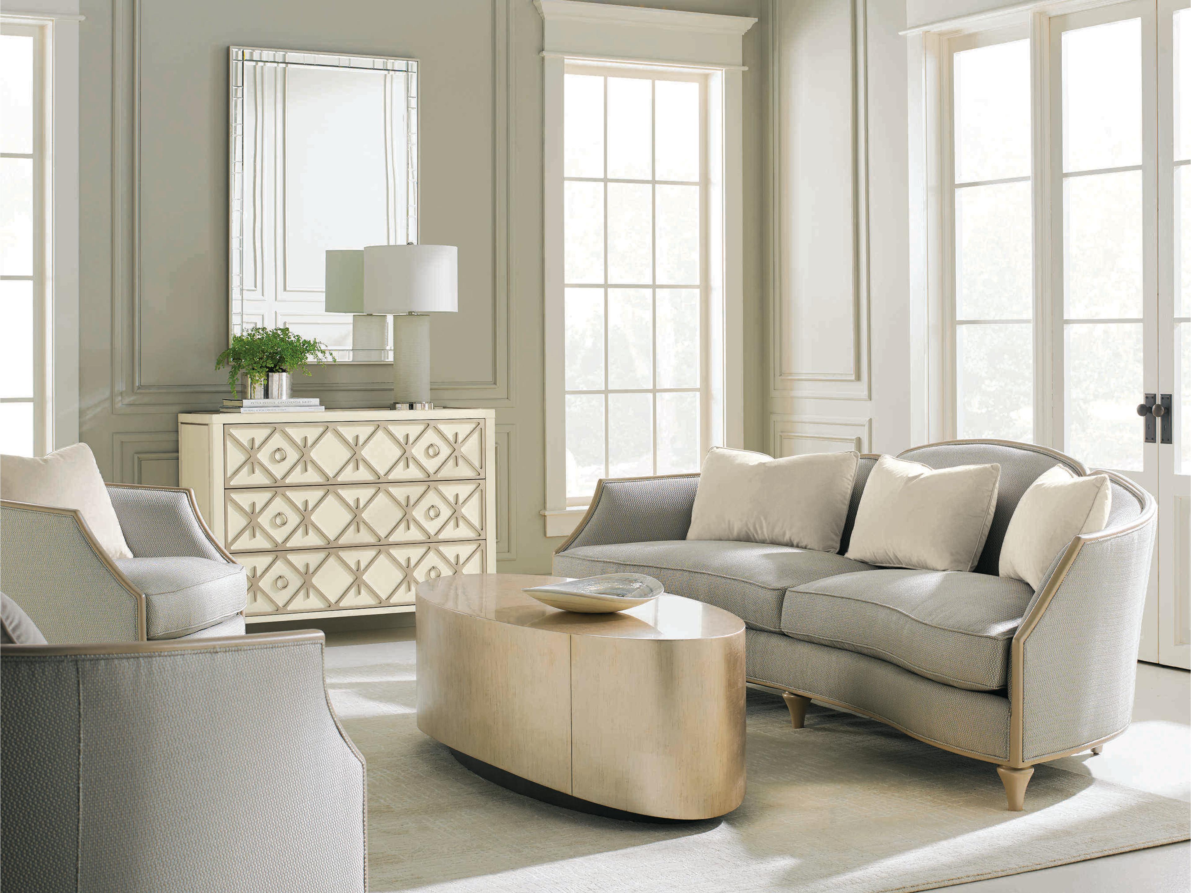 Caracole Classic Come Oval Here! Gold Silver Oval Wood Pompeii Charcoal Coffee Table