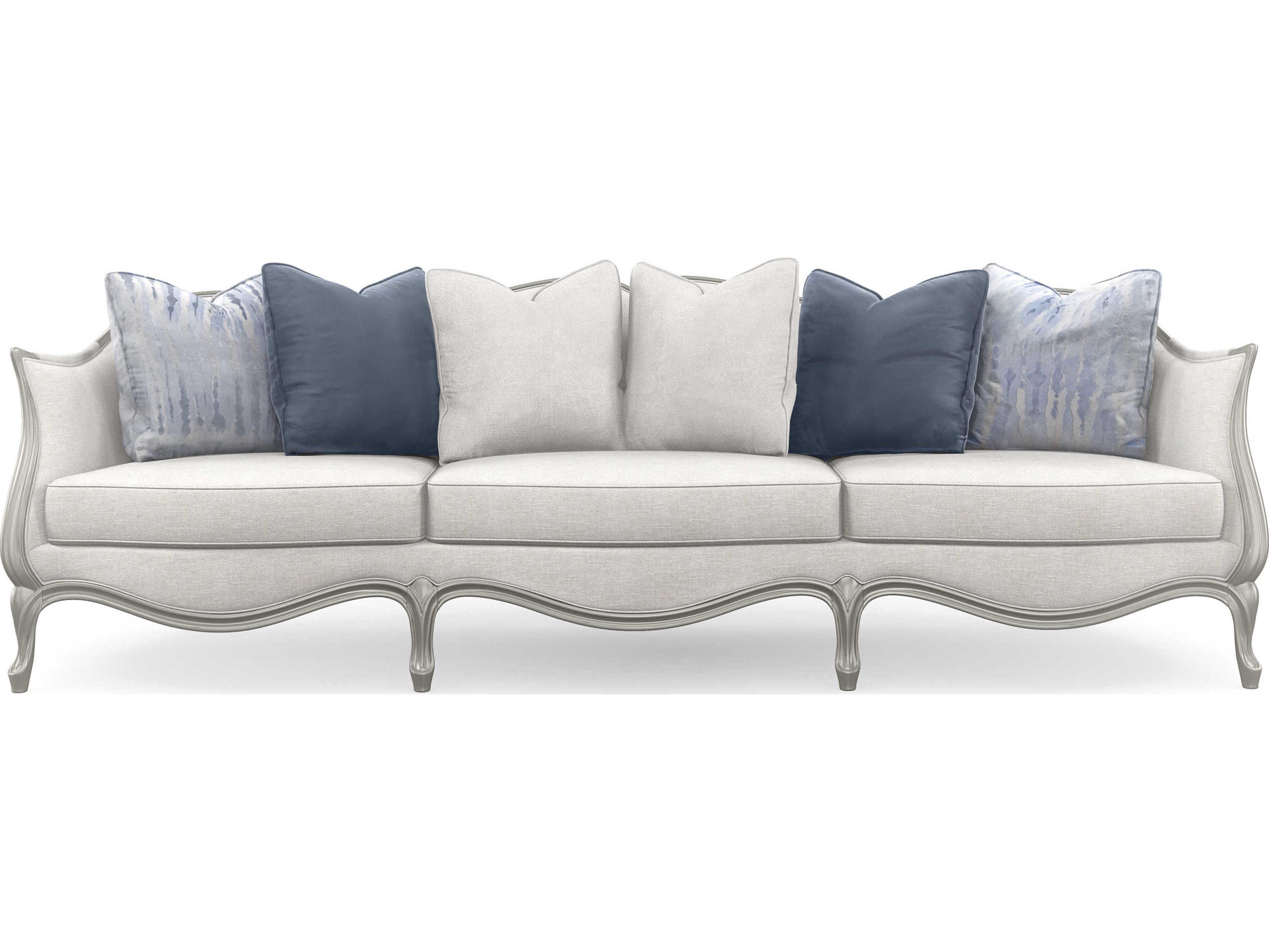 Caracole Classic Special Invitation Soft Silver Paint White Upholstered Sofa