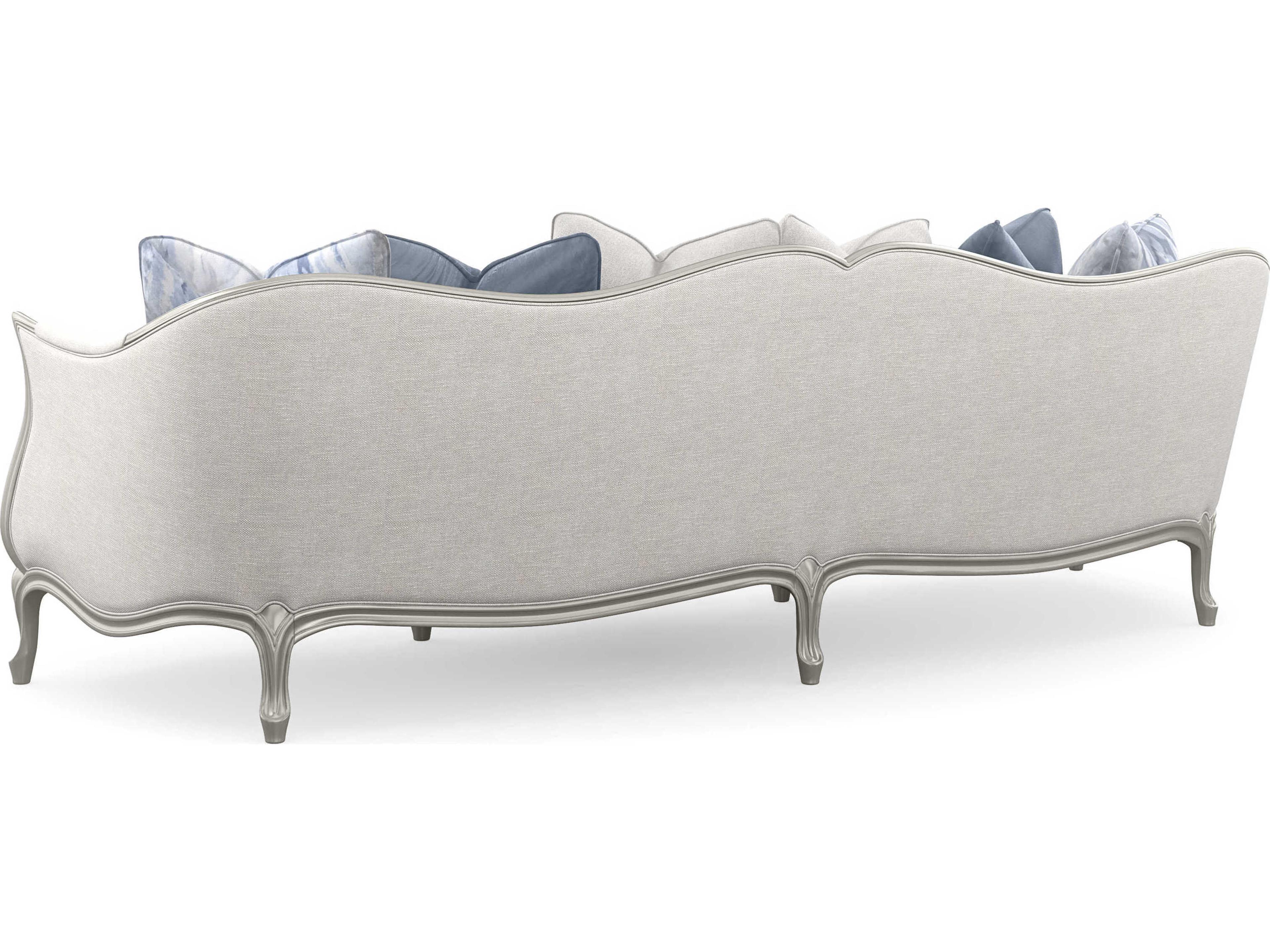 Caracole Classic Special Invitation Soft Silver Paint White Upholstered Sofa