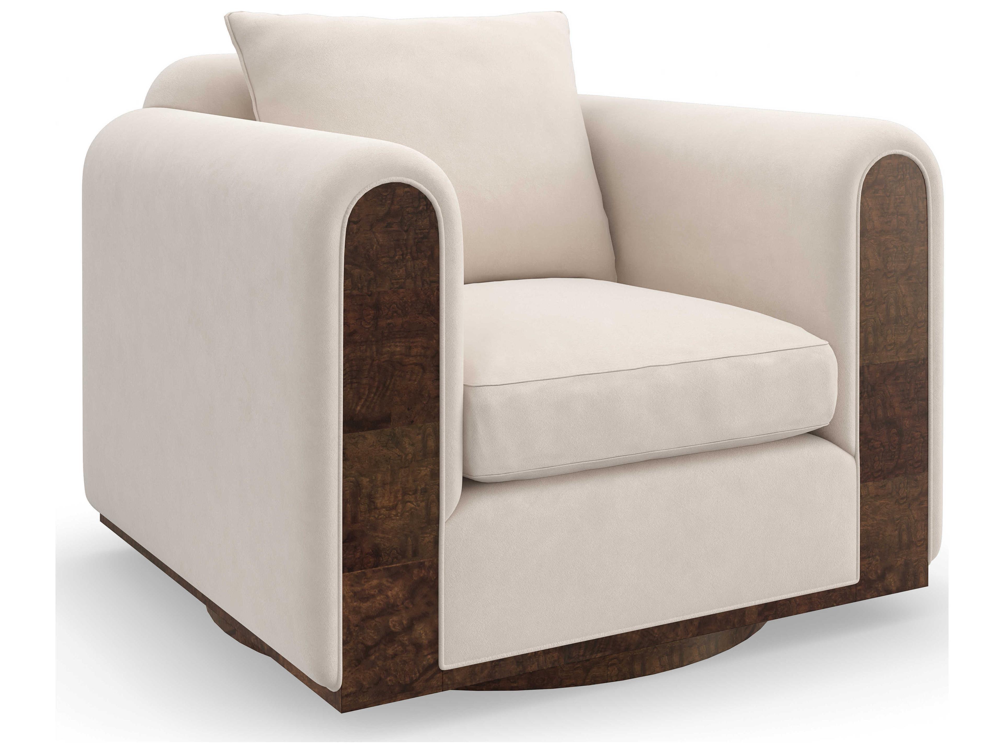 Dimitri Swivel Lounge Chair Eggshell Faux Angora Velvet Galway Burl