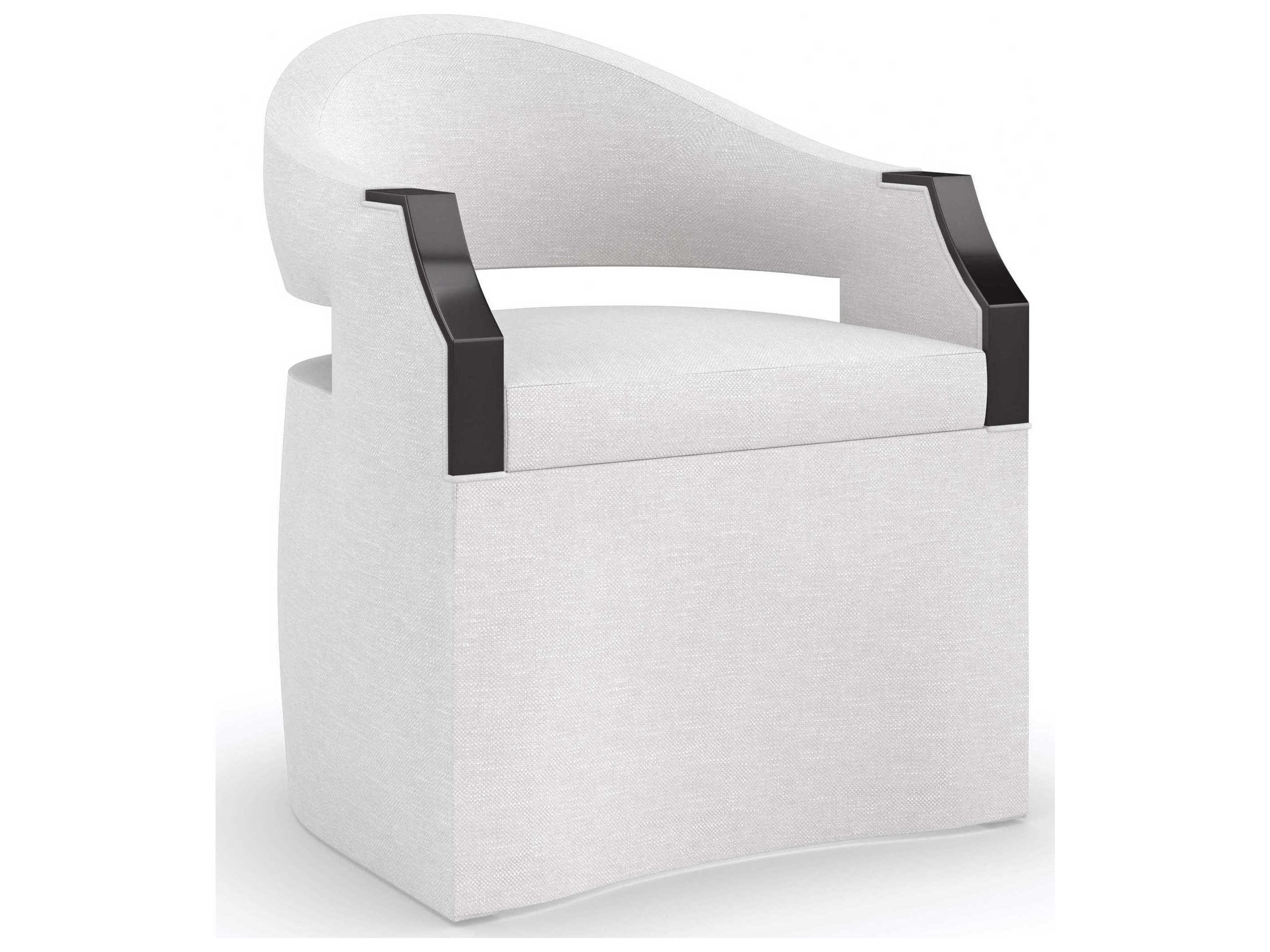 Caracole Upholstery Dinner Roll Birch Wood White Upholstered Arm Dining Chair