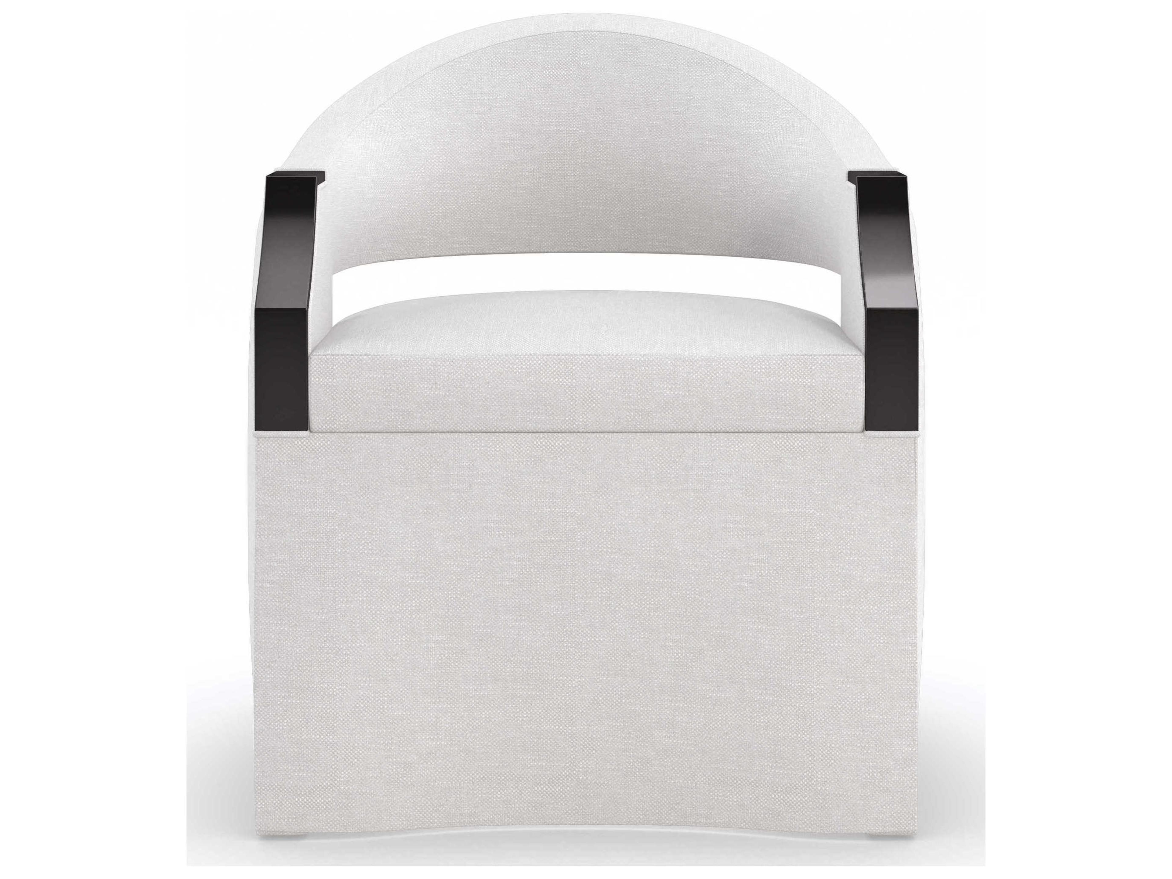 Caracole Upholstery Dinner Roll Birch Wood White Upholstered Arm Dining Chair