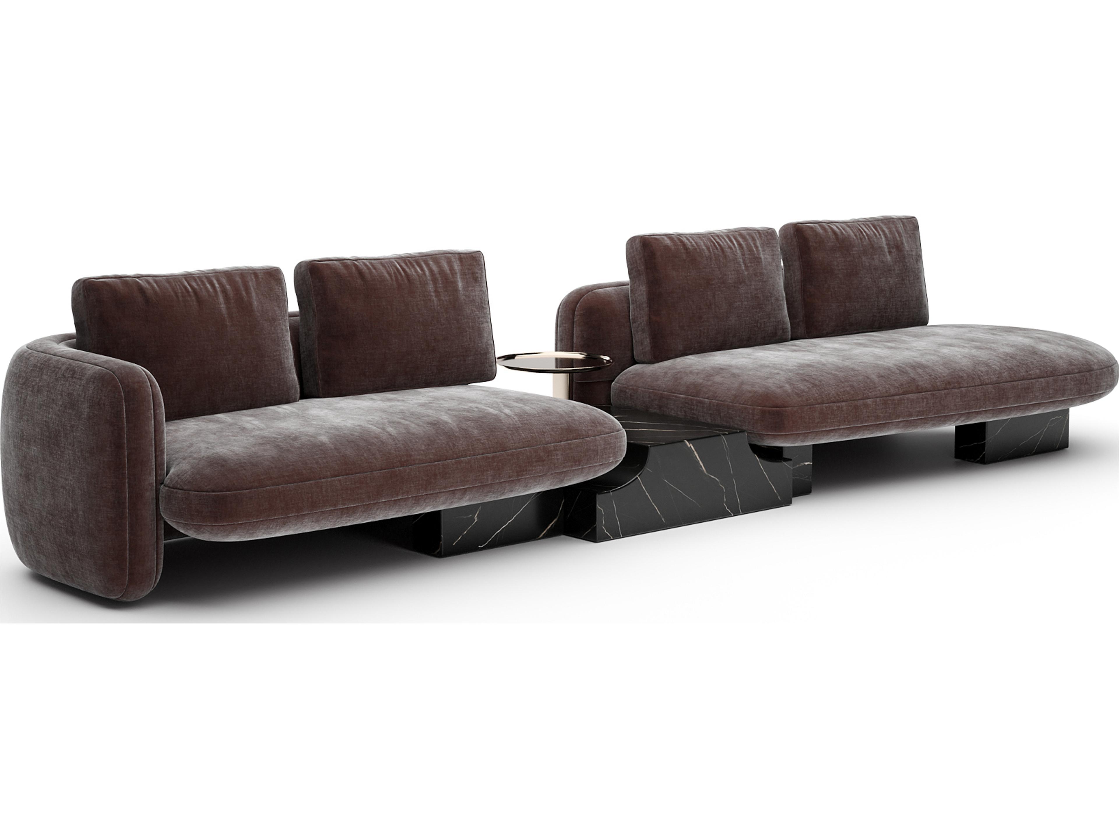 Overlap Brown Upholstered Sectional Sofa