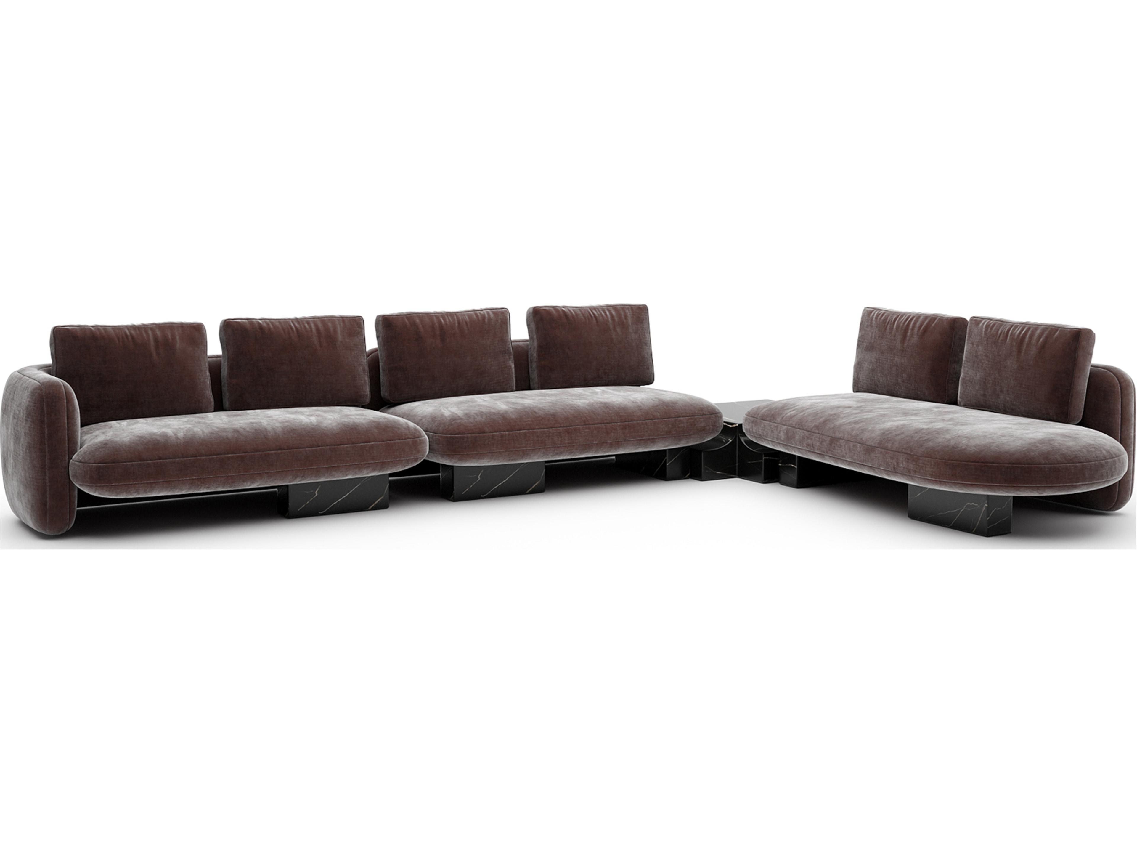 Overlap Brown Upholstered Sectional Sofa
