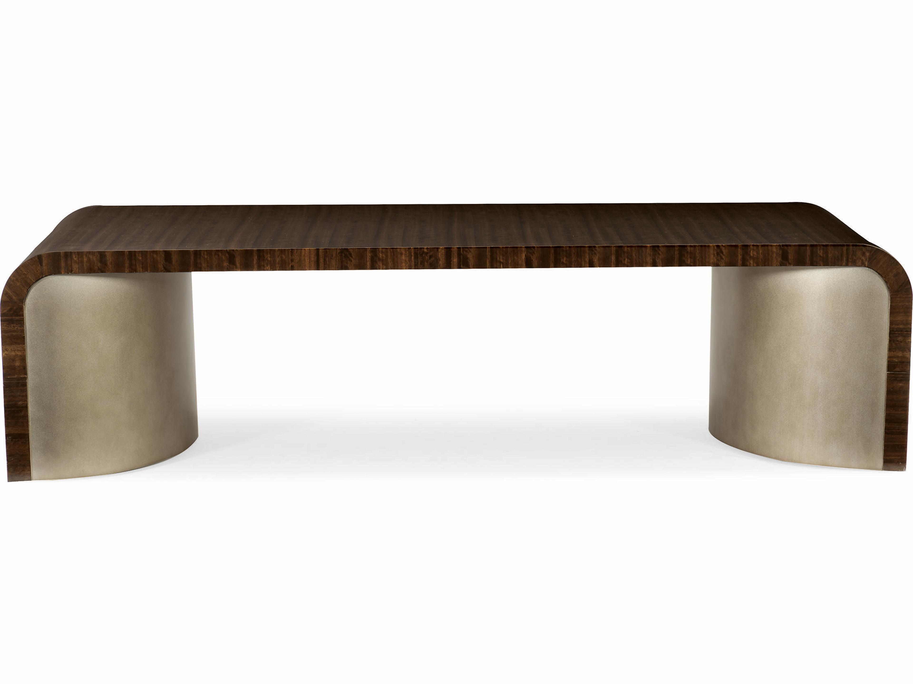 Caracole Streamline Waterfall Rectangular Wood Aged Bourbon With Smoked Brass Coffee Table