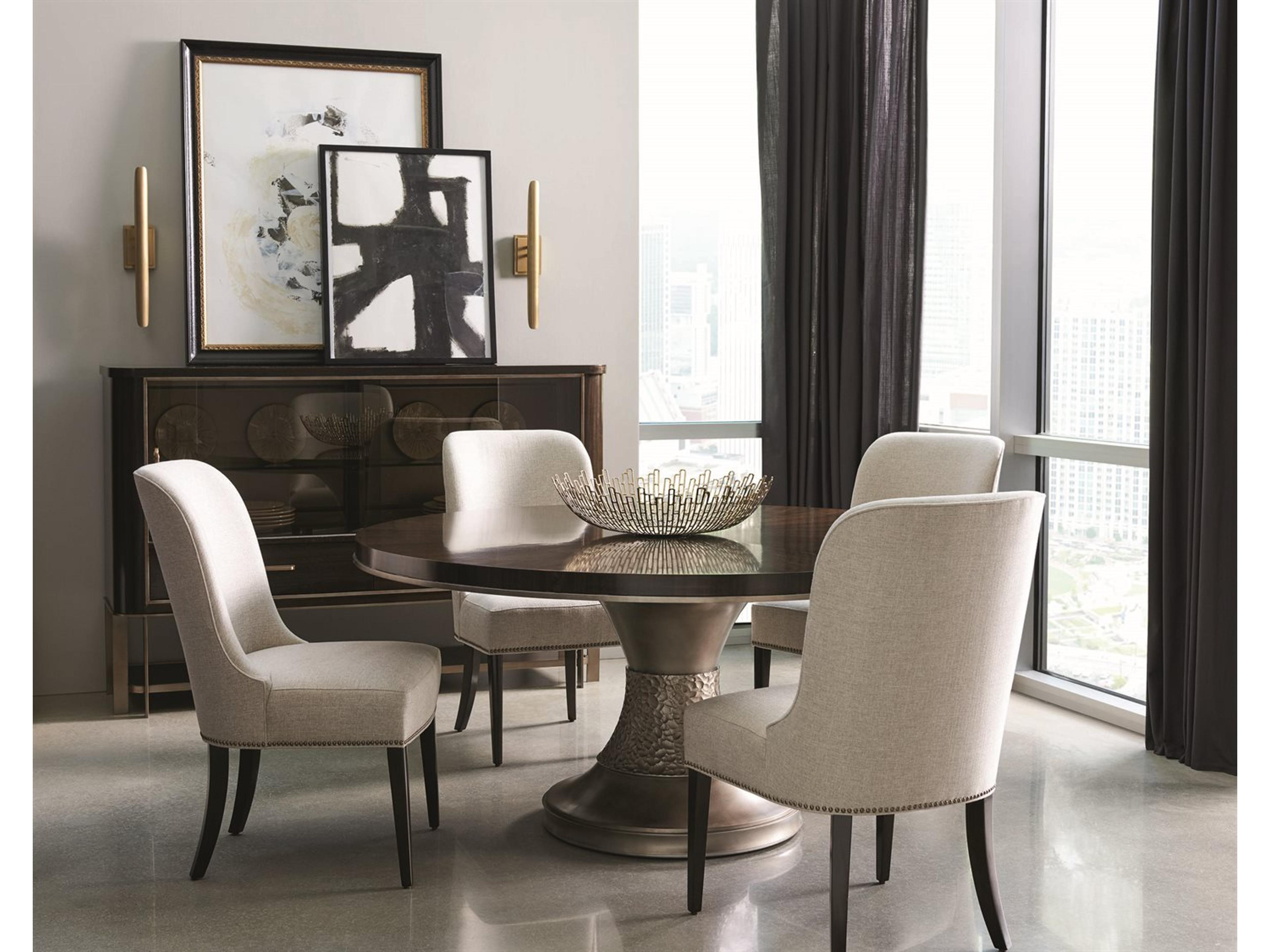 Caracole Streamline Mid-Century Hardwood Beige Upholstered Side Dining Chair