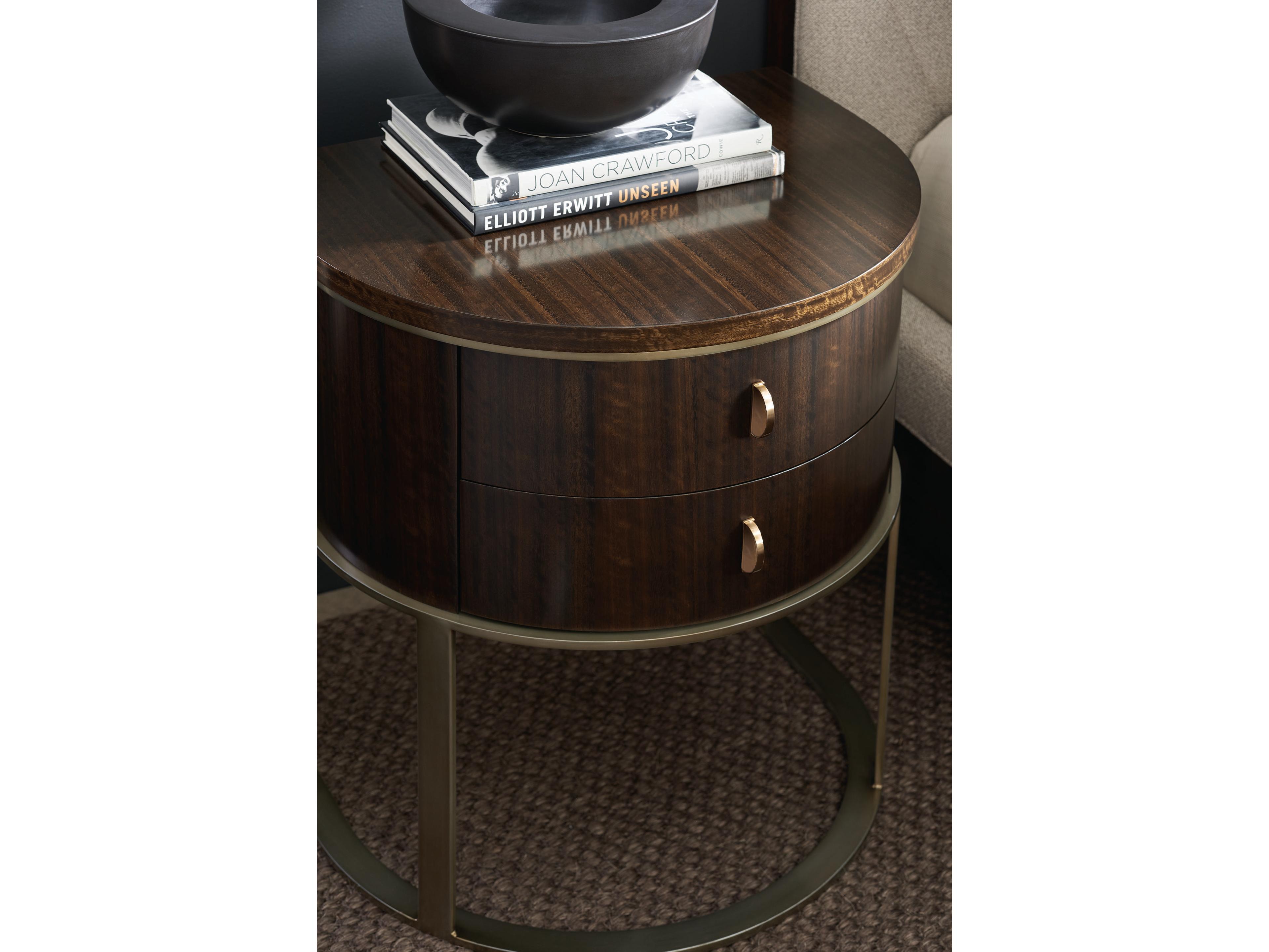 Caracole Streamline Moderne Demilune 2-Drawers Brown Nightstand