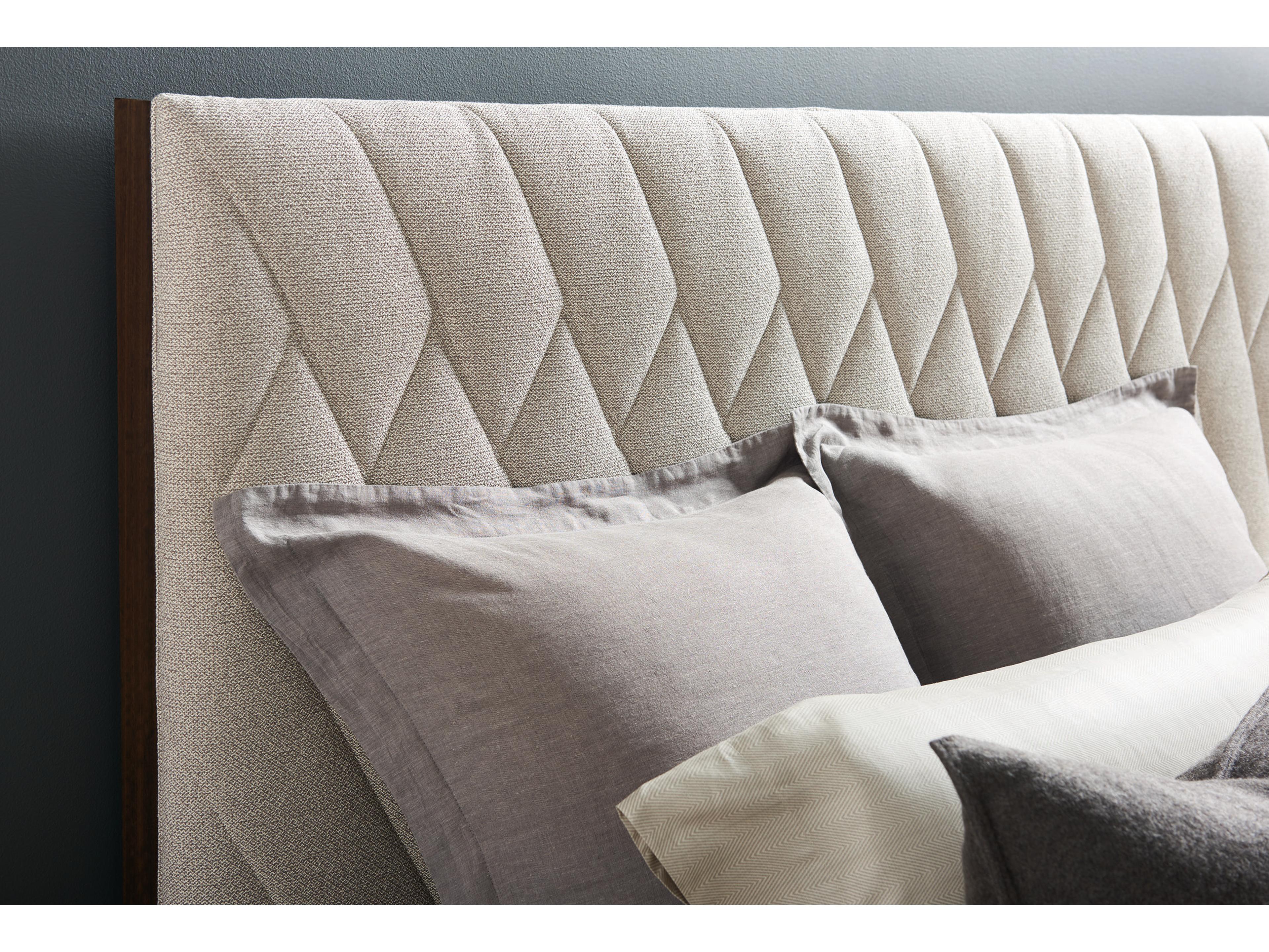 Caracole Streamline Moderne Diamond Quilited Beige Upholstered Queen Platform Bed