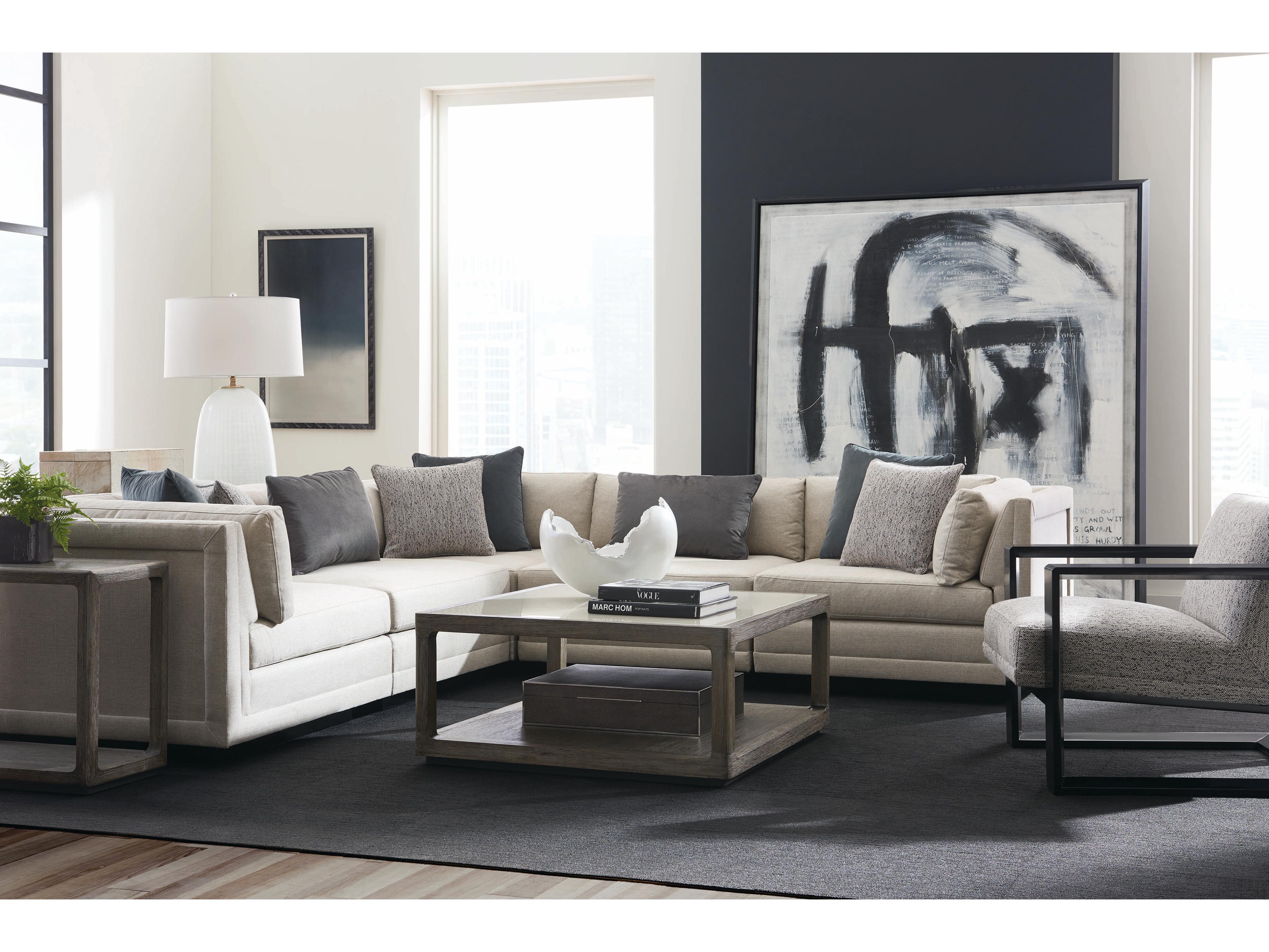 Caracole Fusion Plinth Base Upholstered Sectional Sofa with Cocktail Ottoman