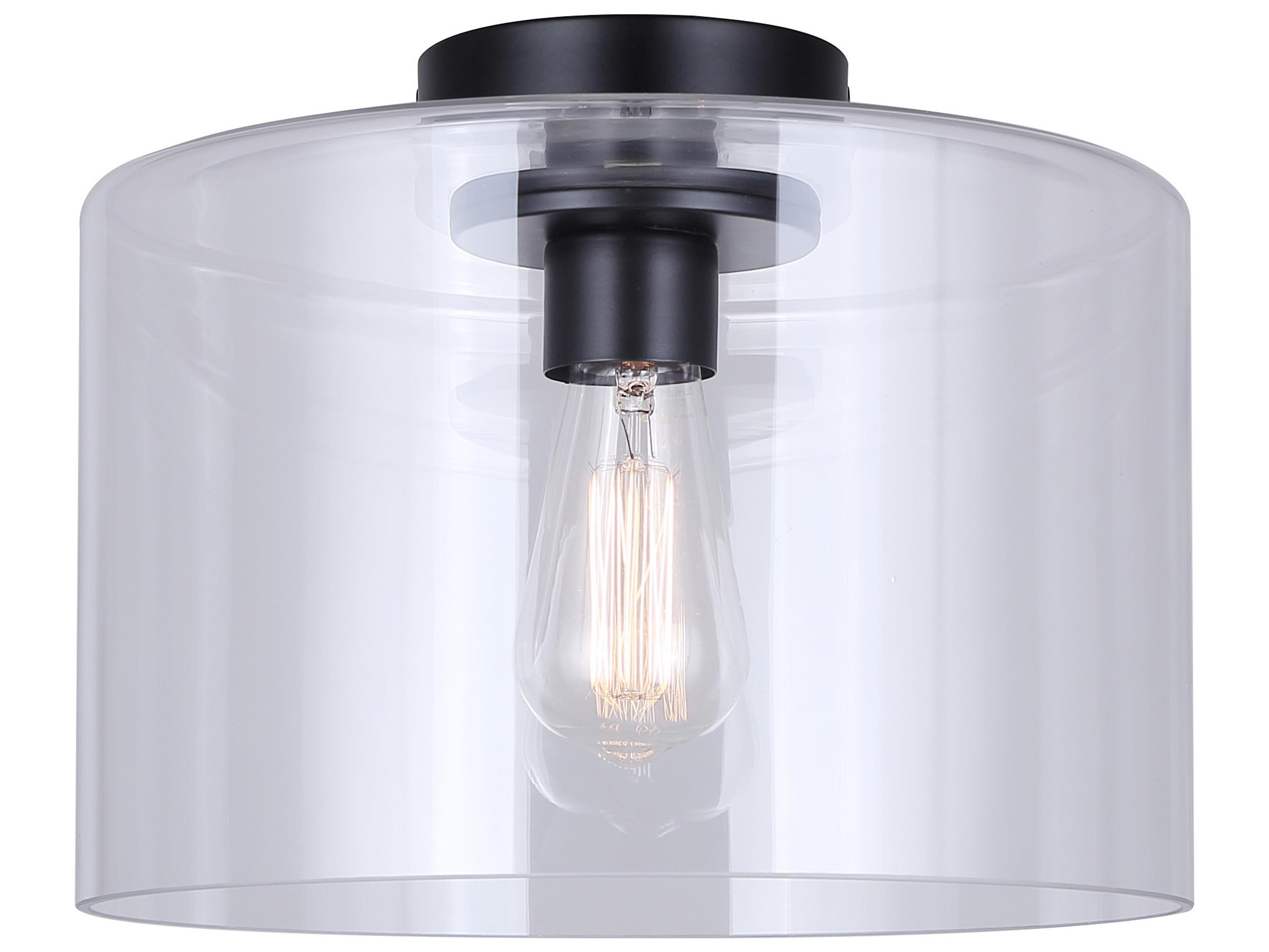 Sklo 1 -light Black Drum Flush Mount