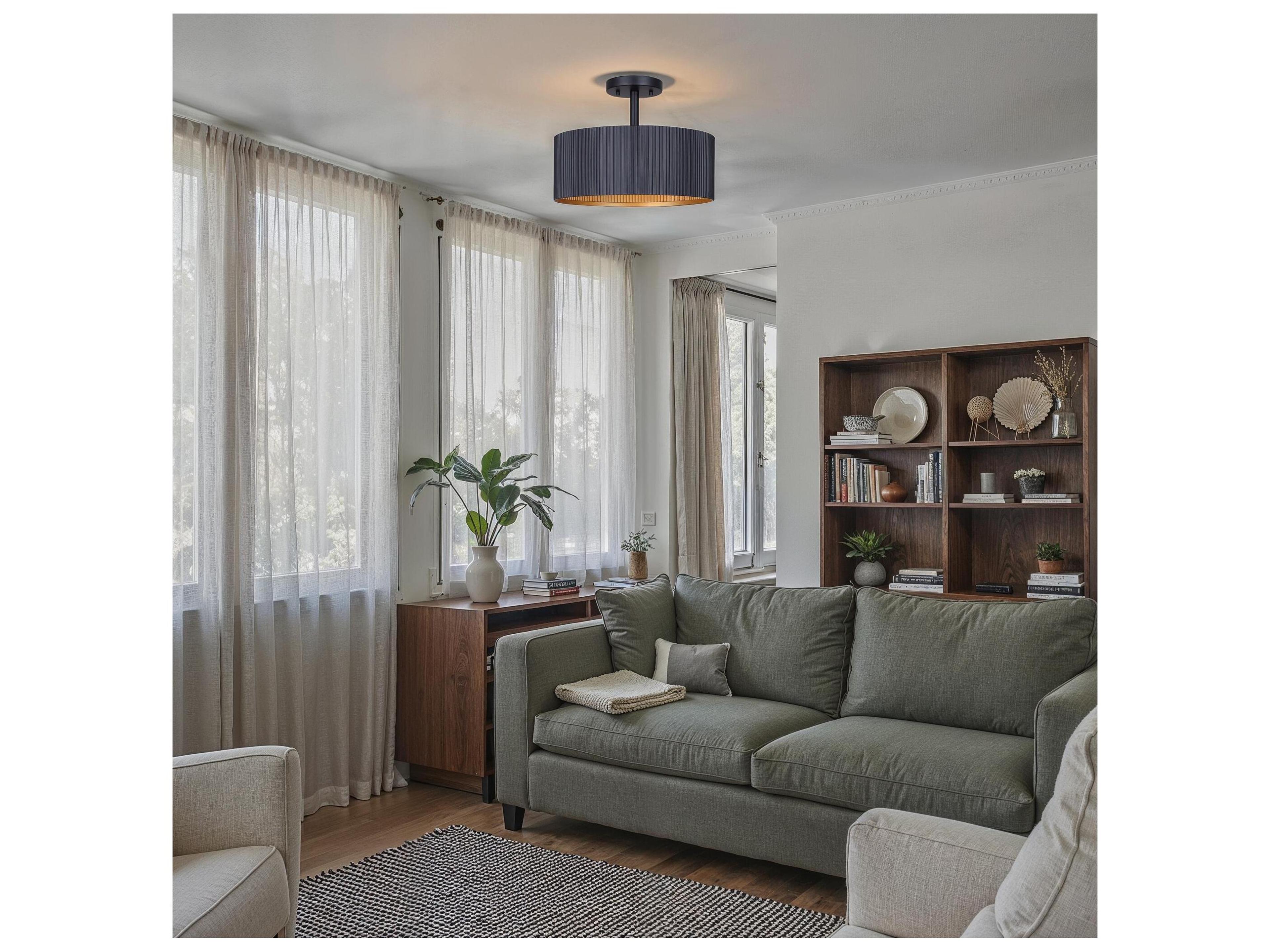 Canarm Rexton 2 -light Black Drum Semi Flush Mount