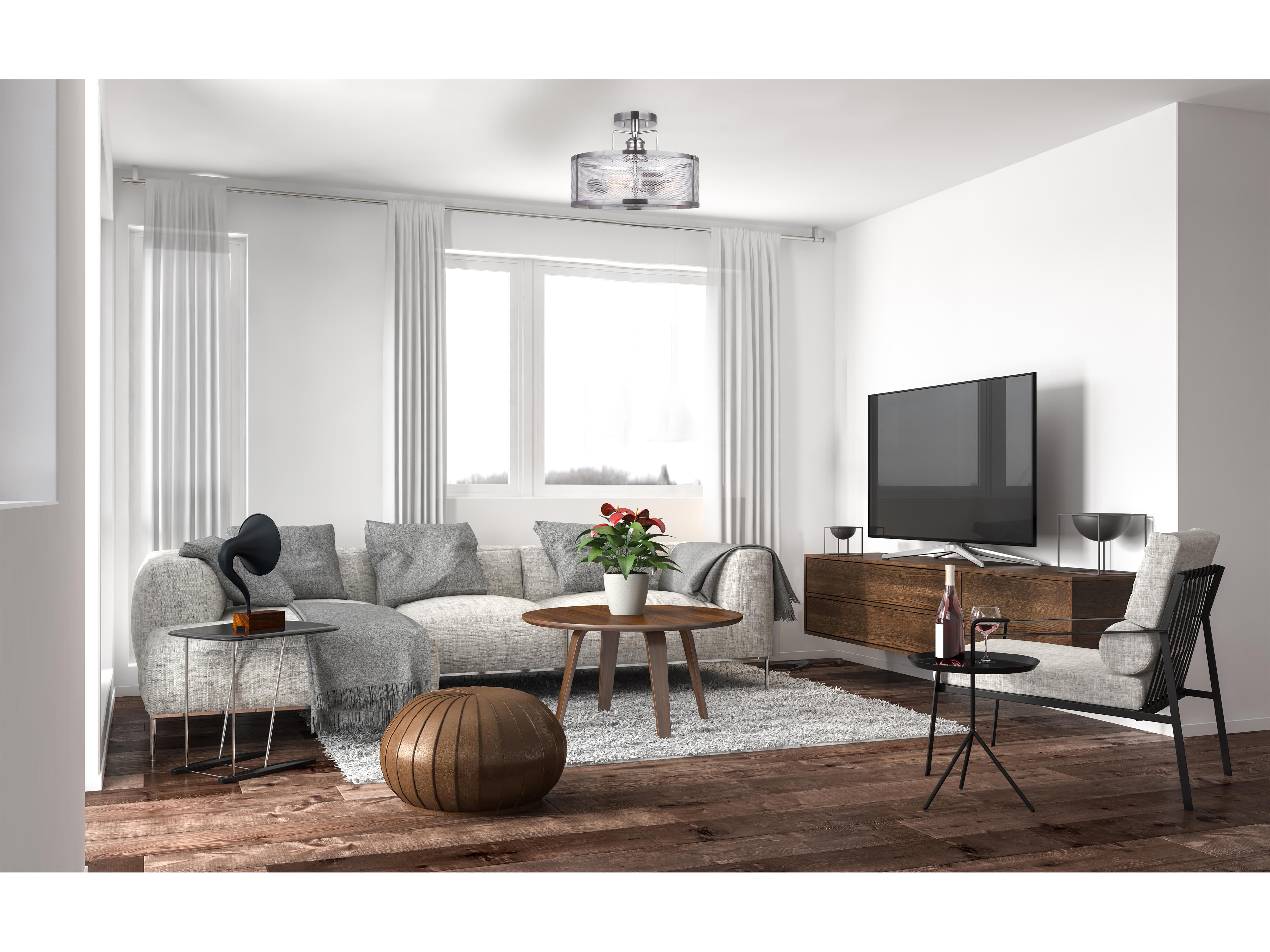 Canarm Beckett 3 -light Nickel Drum Semi Flush Mount